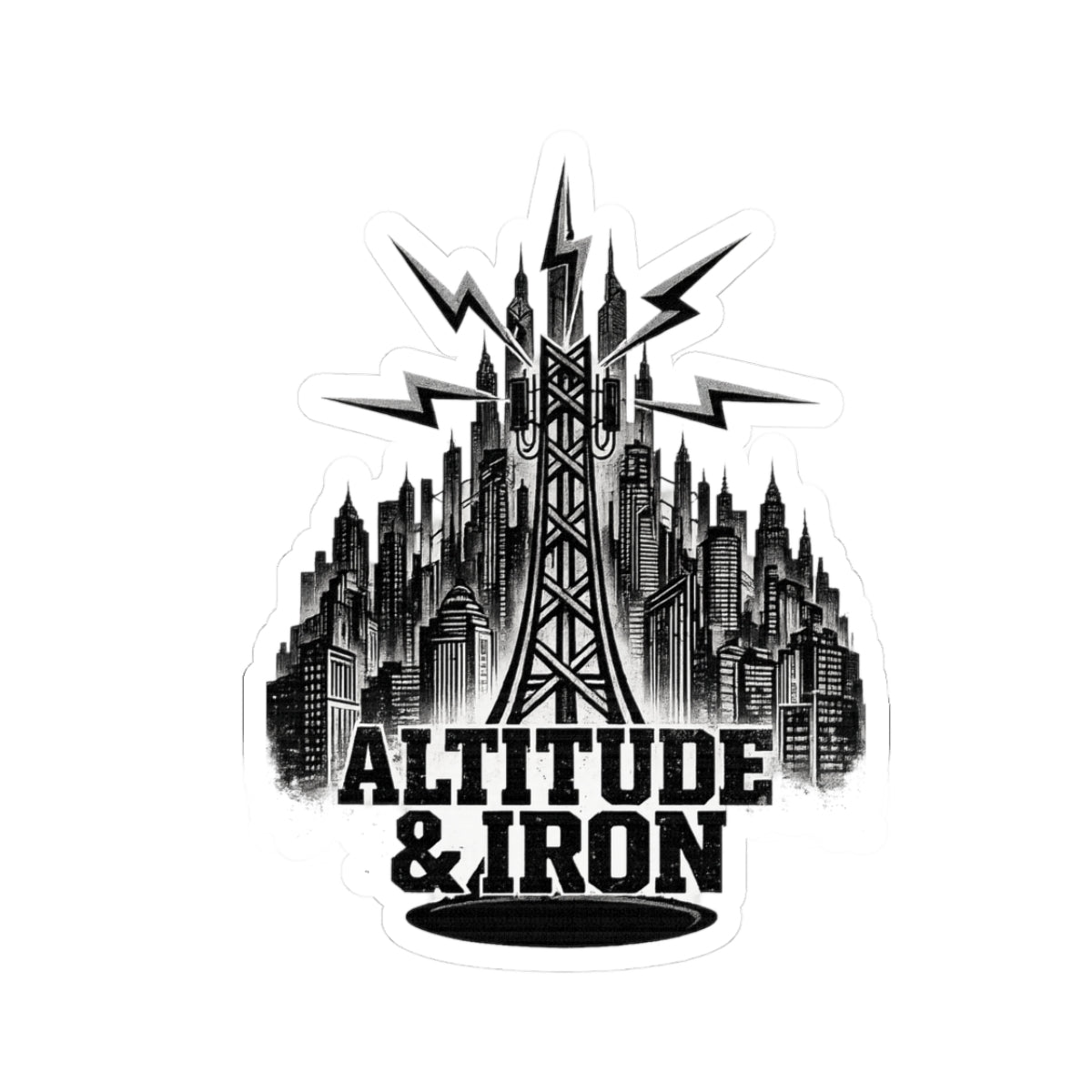 Altitude & Iron Cityscape Sticker - Retro Radio Tower Kiss-Cut Decal