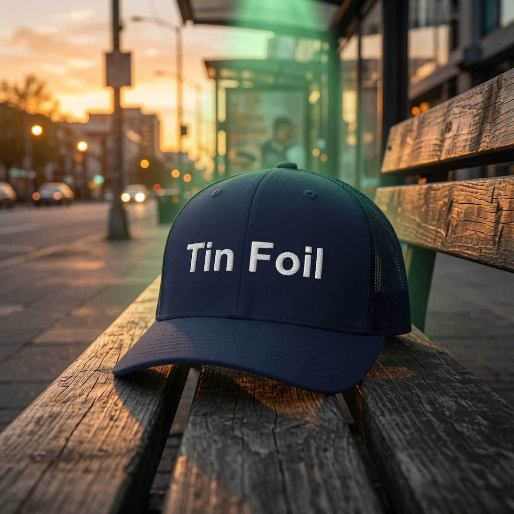Tin Foil Trucker Hat — Dark Colorways, an Altitude & Iron embroidered cap for tower climbers