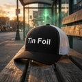 Tin Foil Trucker Hat — Dark Colorways, an Altitude & Iron embroidered cap for tower climbers
