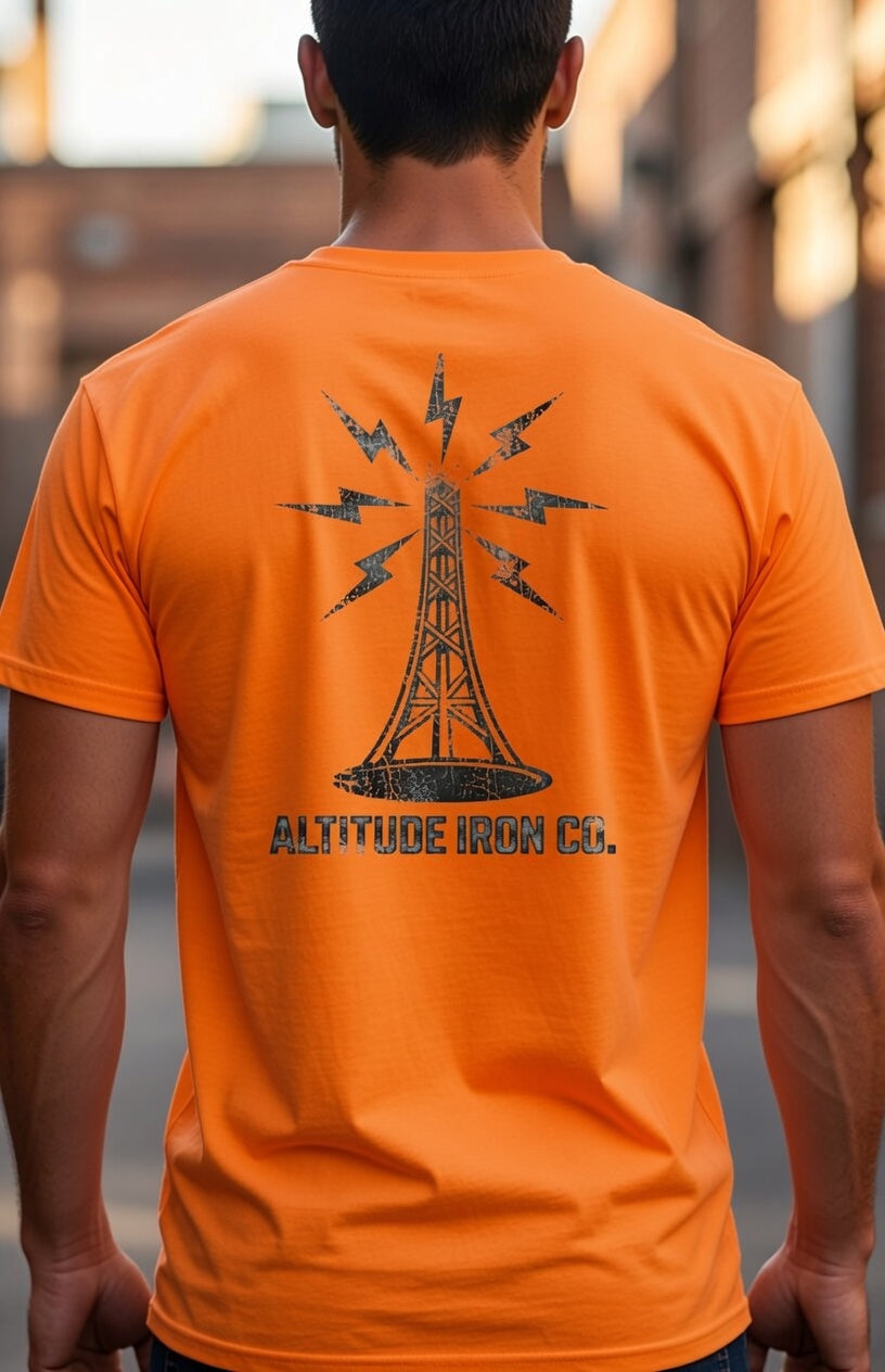 Altitude & Iron Co. Vintage Tower Hand Hi-Vis Tee — Bright Safety Colors, 100% USA Cotton