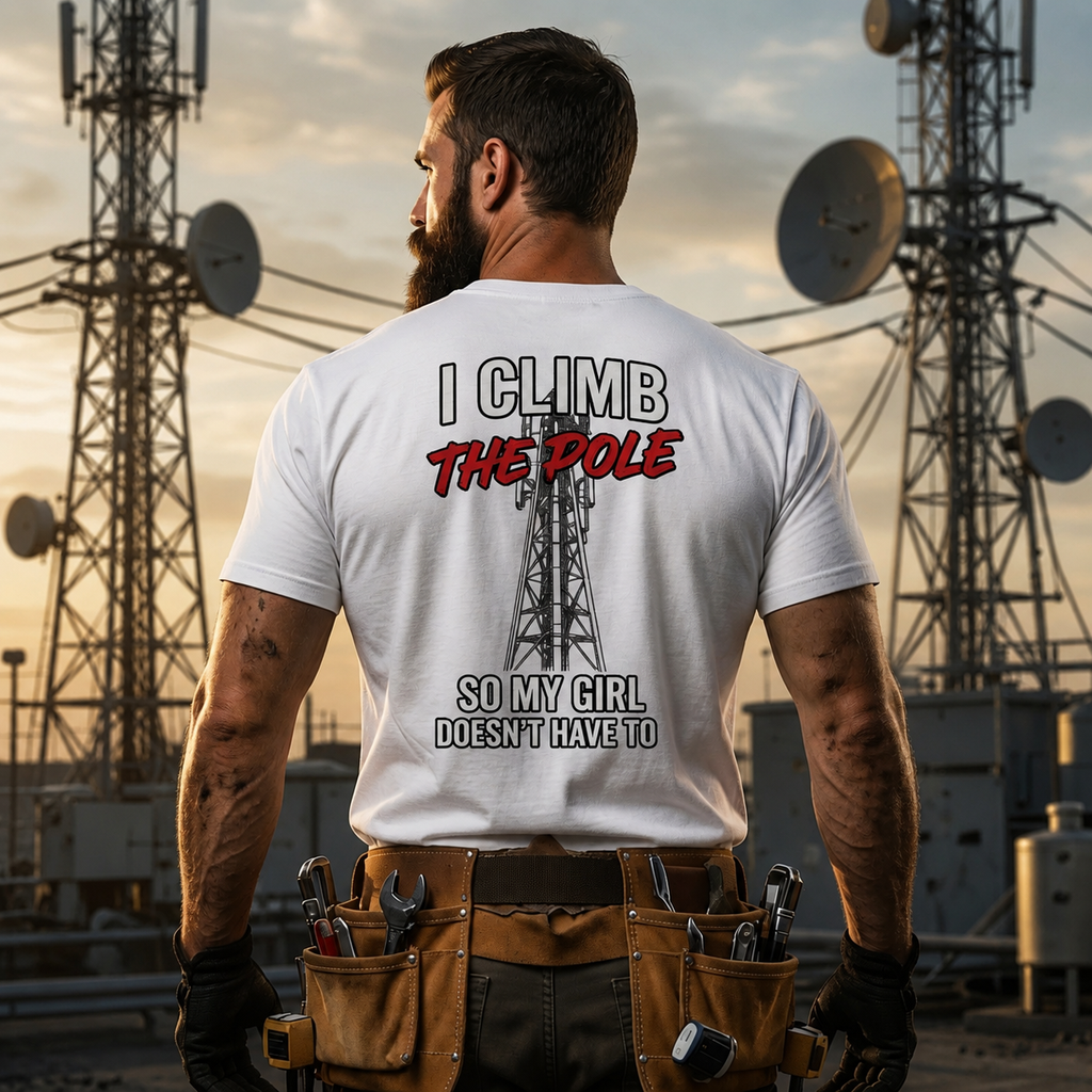 Altitude & Iron Co. Climb the Pole Back-Print Tee — Soft Ring-Spun Cotton for Tower Techs