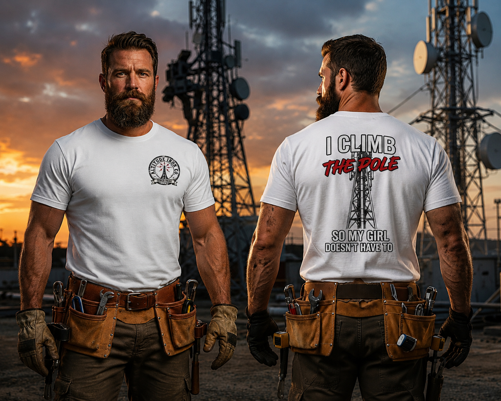 Altitude & Iron Co. Climb the Pole Back-Print Tee — Soft Ring-Spun Cotton for Tower Techs