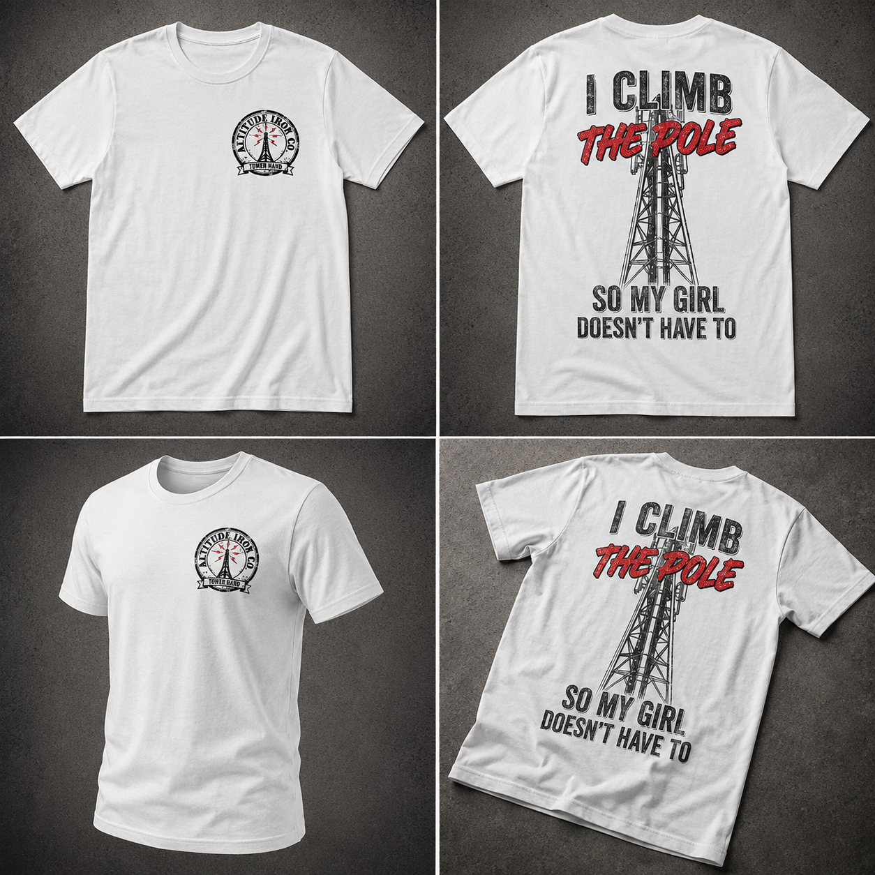 Altitude & Iron Co. Climb the Pole Back-Print Tee — Soft Ring-Spun Cotton for Tower Techs