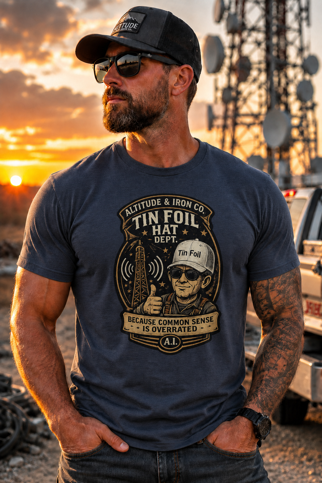 "Tin Foil Hat Dept." Funny Conspiracy Graphic Tee — Unisex Cotton T-Shirt | Altitude & Iron