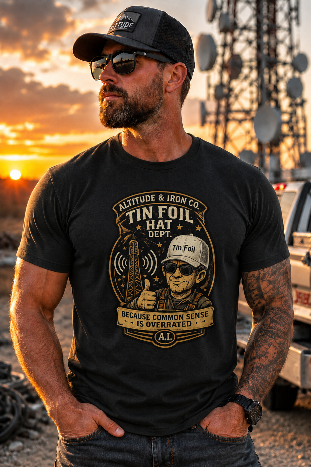 "Tin Foil Hat Dept." Funny Conspiracy Graphic Tee — Unisex Cotton T-Shirt | Altitude & Iron