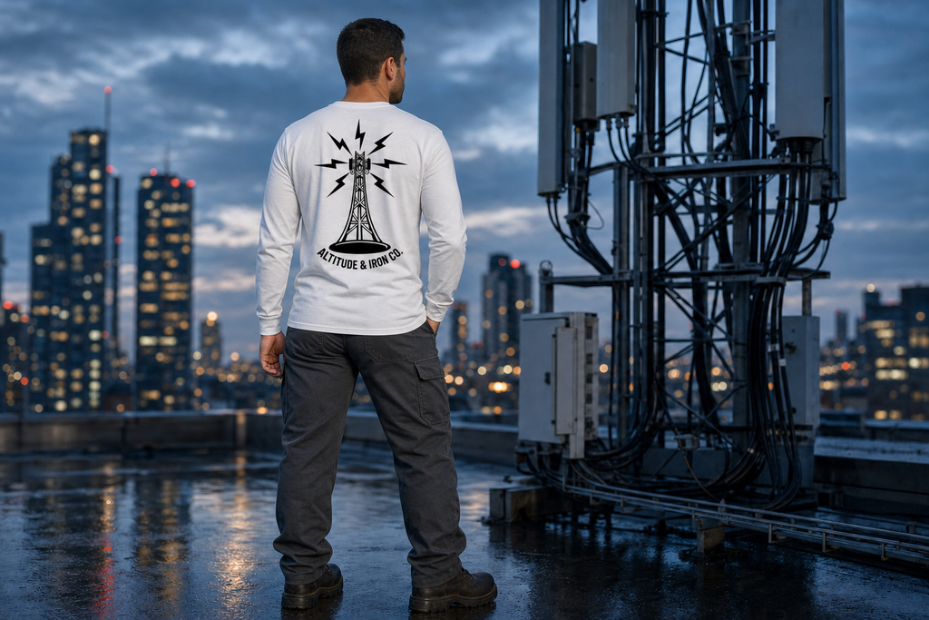 Altitude & Iron Co. Tower Graphic Long Sleeve Shirt in White — Everyday Crew Layer