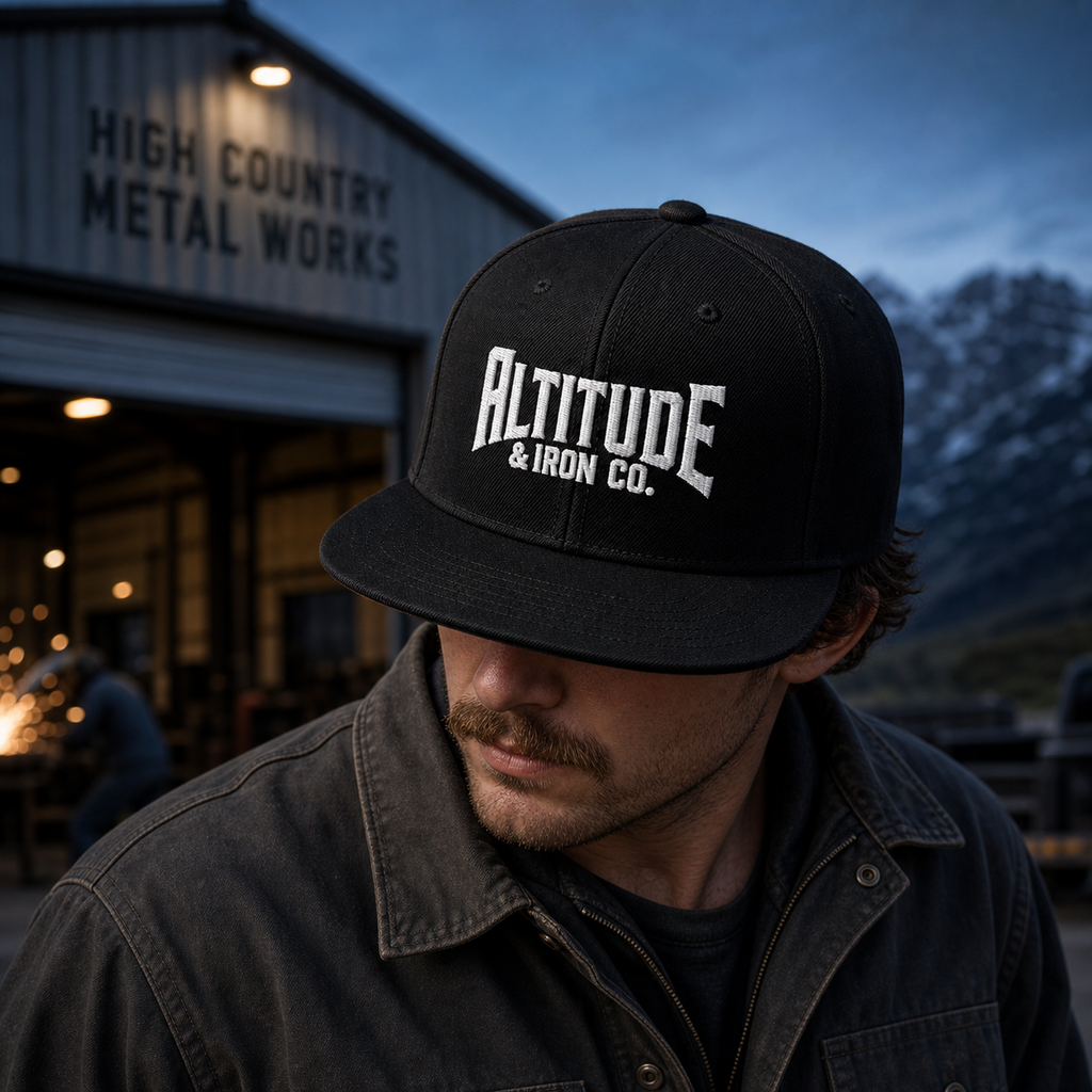 Classic Logo Snapback — Black, an Altitude & Iron embroidered cap for tower climbers