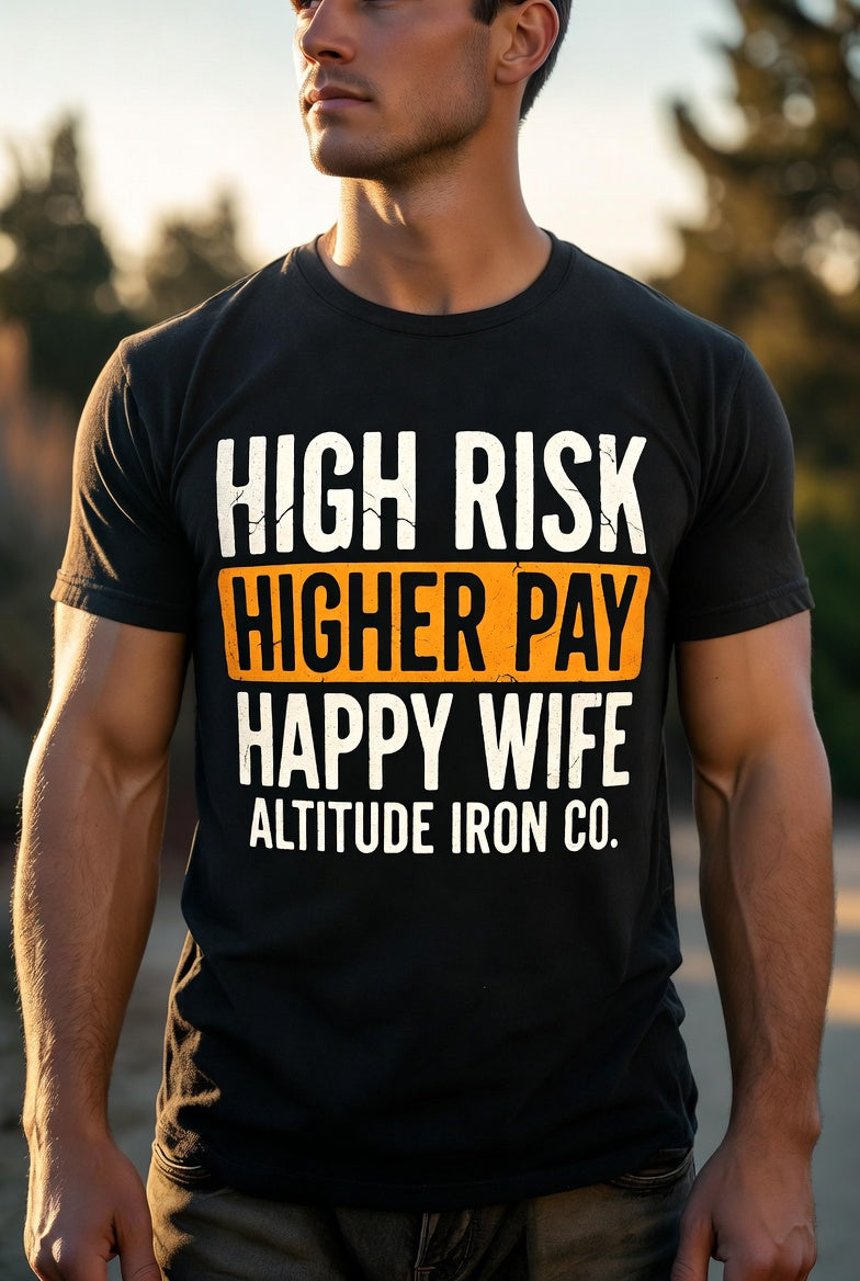 Altitude & Iron Co. High Risk Higher Pay Tee in Black — Lightweight Ring-Spun Cotton for Tower Crews