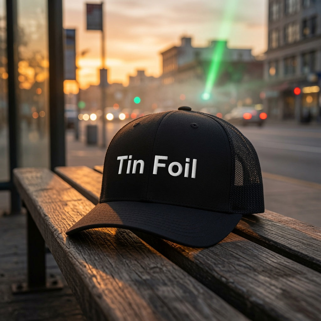 Tin Foil Trucker Hat — Dark Colorways, an Altitude & Iron embroidered cap for tower climbers