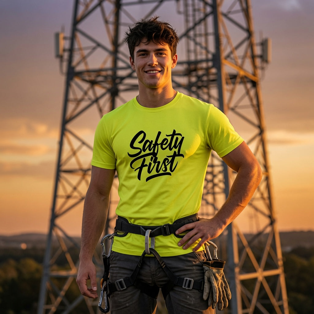 Altitude & Iron Co. Safety First Hi-Vis Performance Tee — Moisture-Wicking for Tower Crews