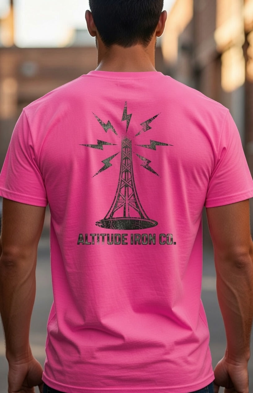 Altitude & Iron Co. Vintage Tower Hand Hi-Vis Tee — Bright Safety Colors, 100% USA Cotton