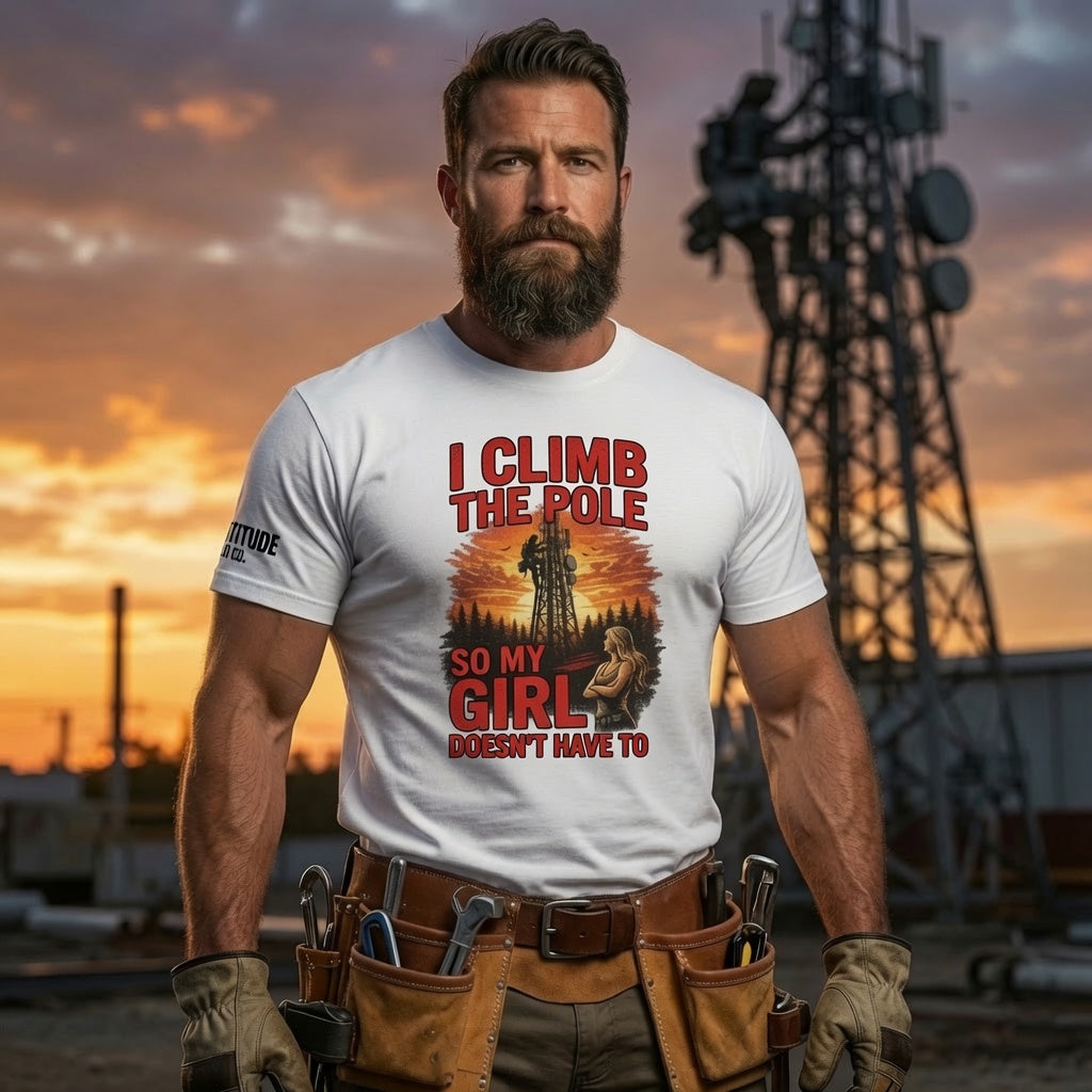 Altitude & Iron Co. Climb the Pole Tee — Soft Ring-Spun Cotton for Tower Techs