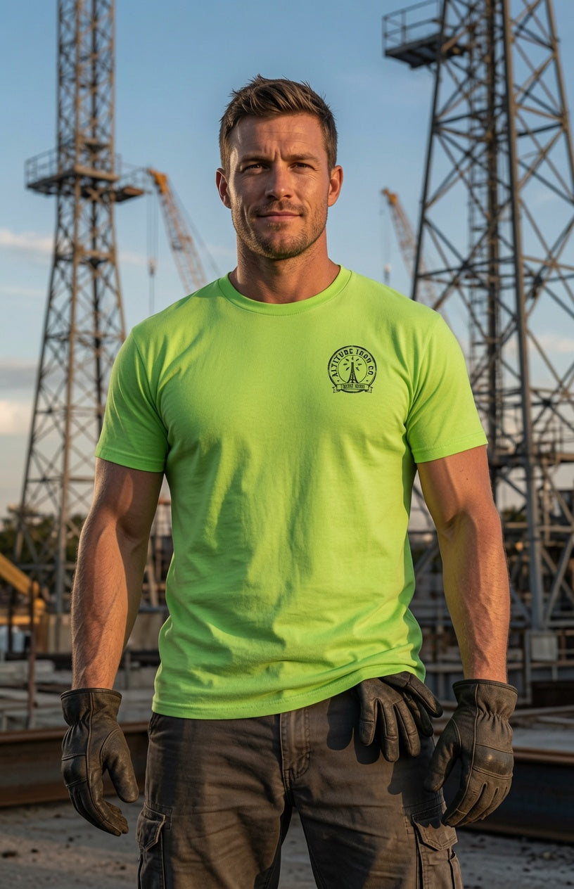 Altitude & Iron Co. Vintage Tower Hand Hi-Vis Tee — Bright Safety Colors, 100% USA Cotton
