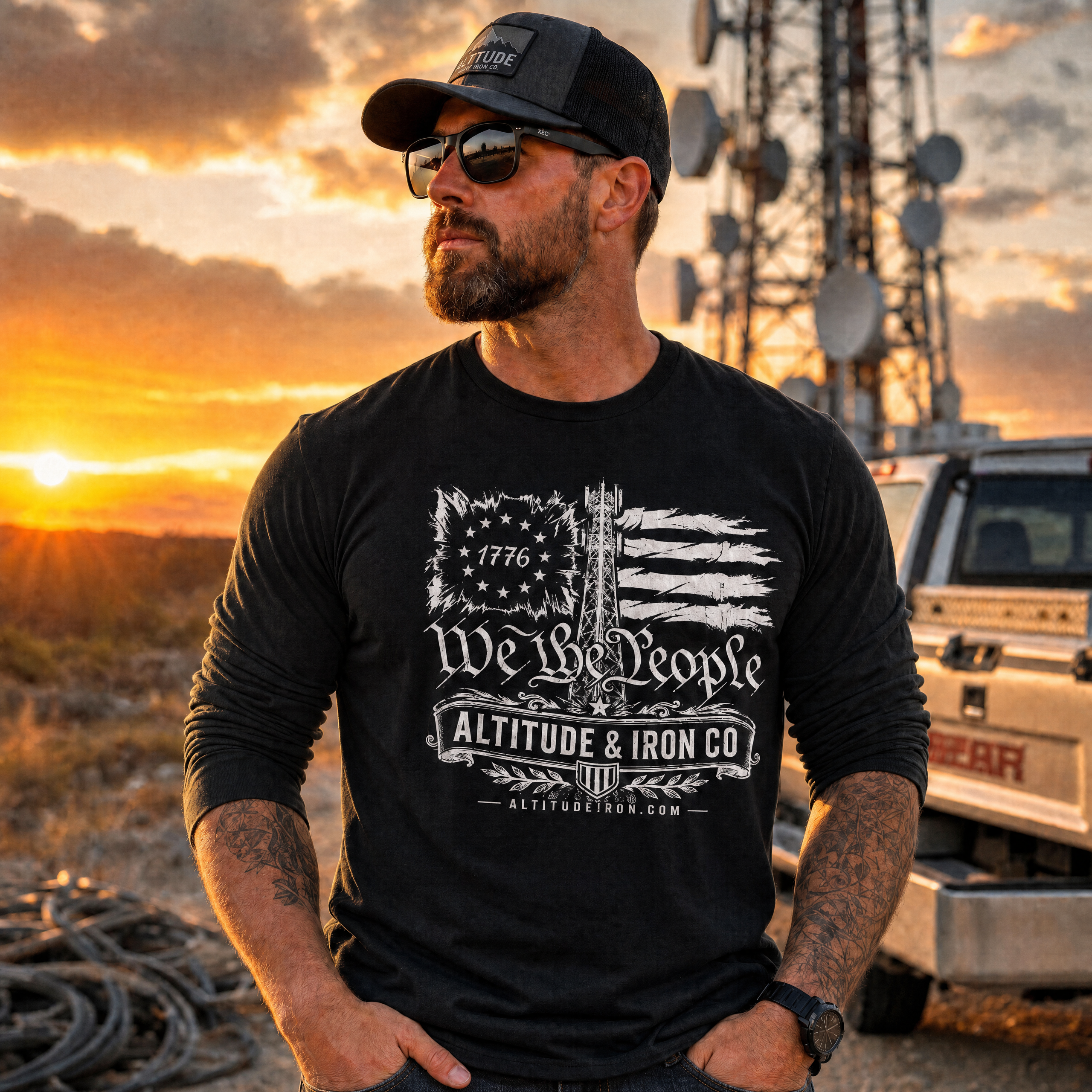 "We The People" Patriotic Long Sleeve Tee — Unisex Dark Work Shirt | Altitude & Iron