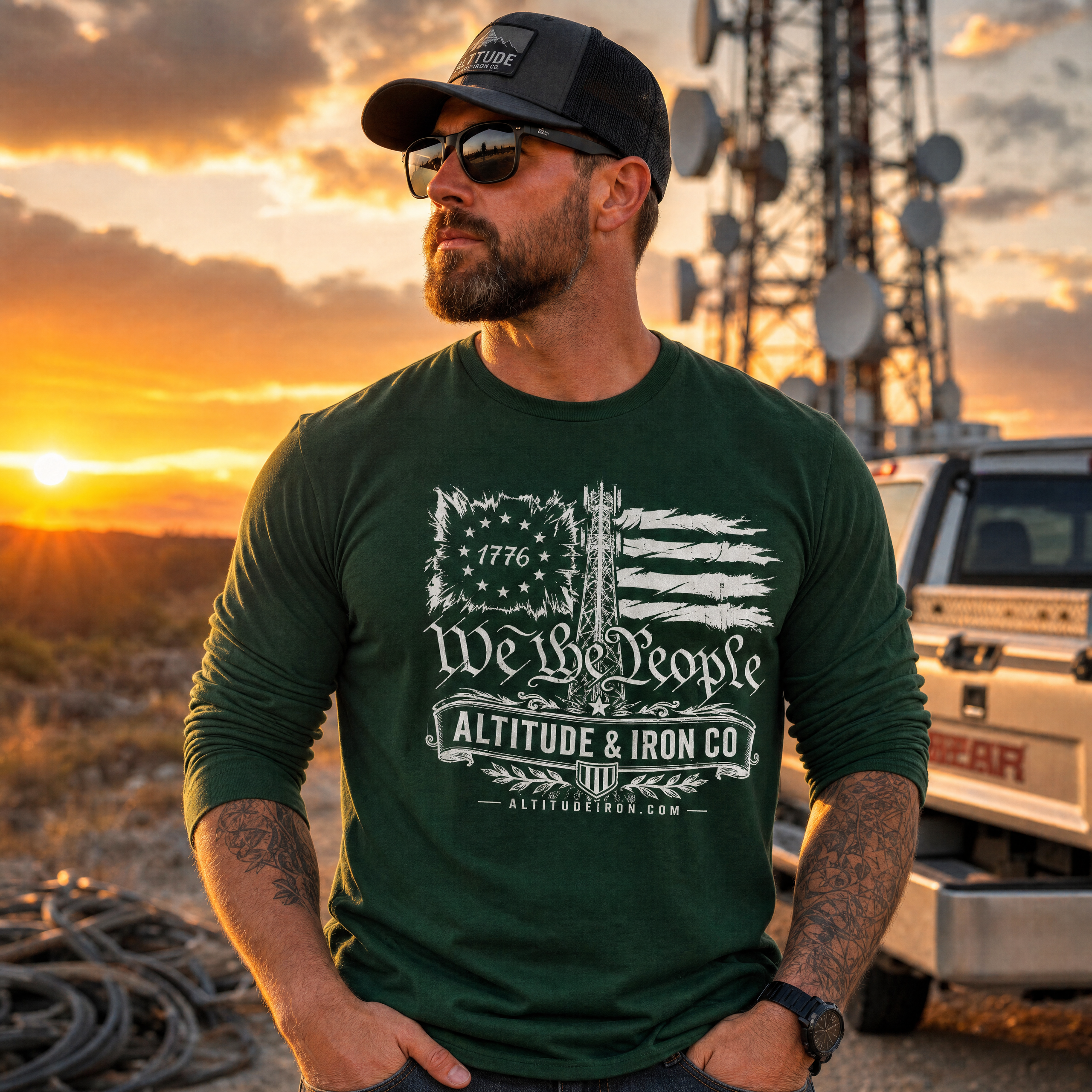 "We The People" Patriotic Long Sleeve Tee — Unisex Dark Work Shirt | Altitude & Iron
