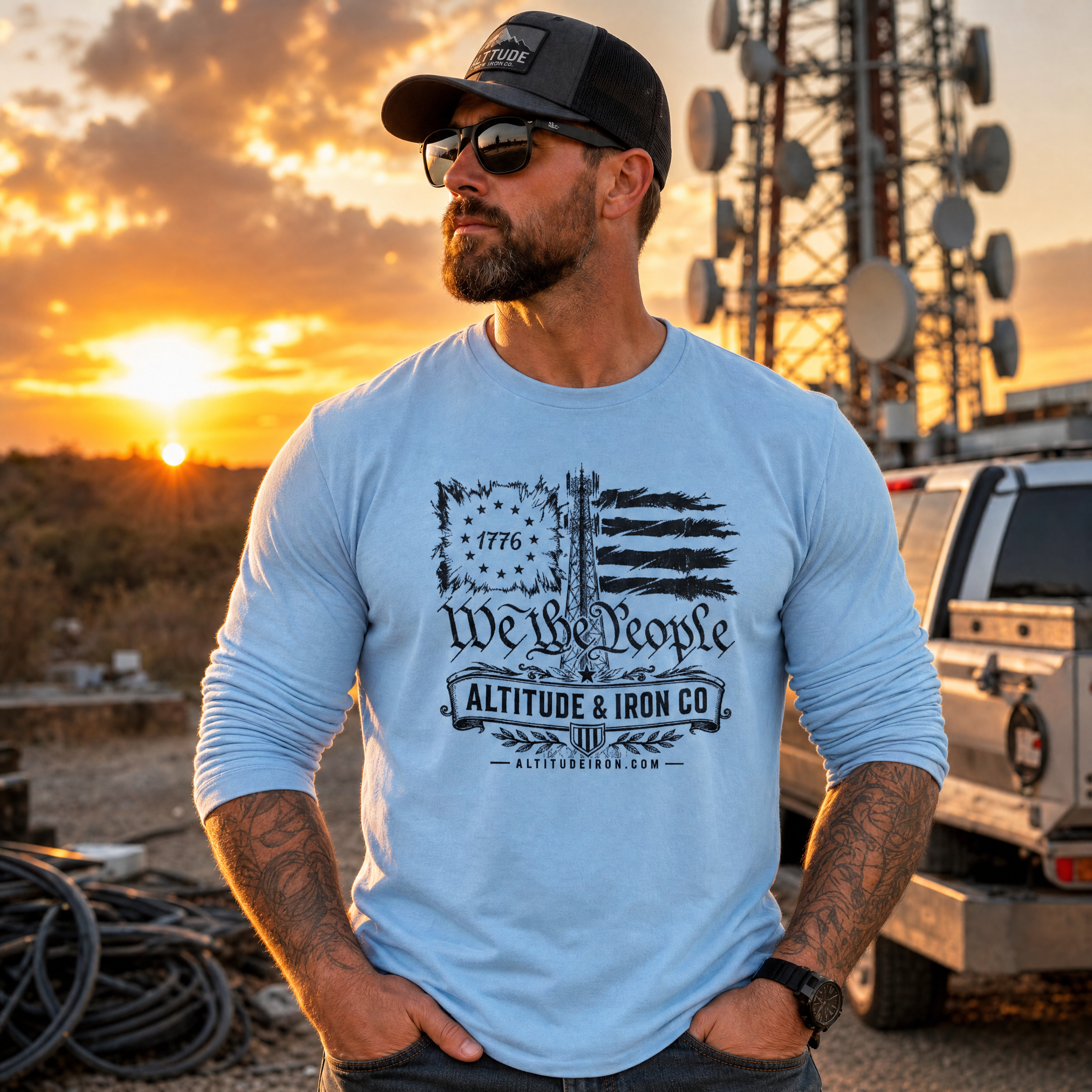 "We The People" Patriotic Long Sleeve Tee — Unisex Dark Work Shirt | Altitude & Iron