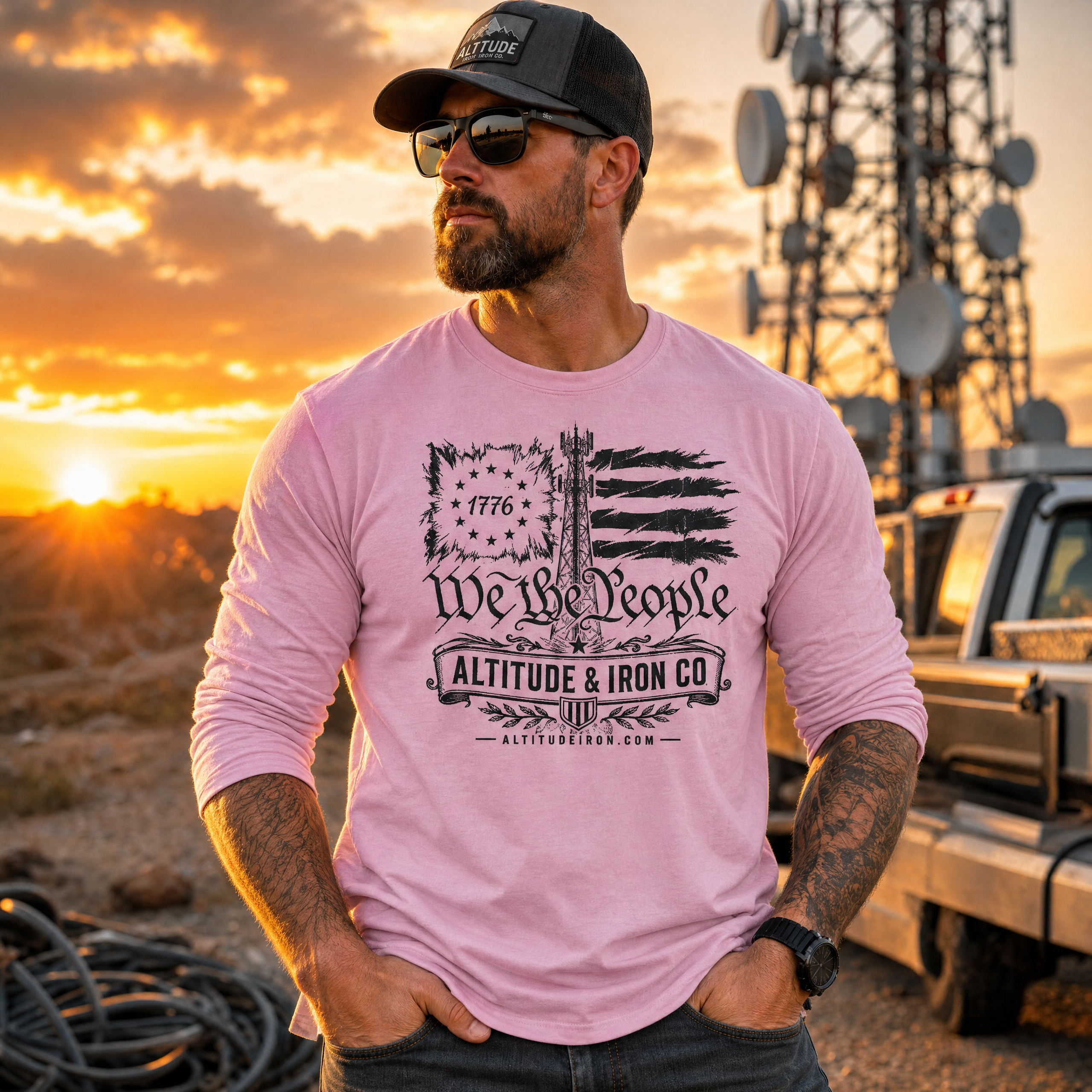 "We The People" Patriotic Long Sleeve Tee — Unisex Dark Work Shirt | Altitude & Iron