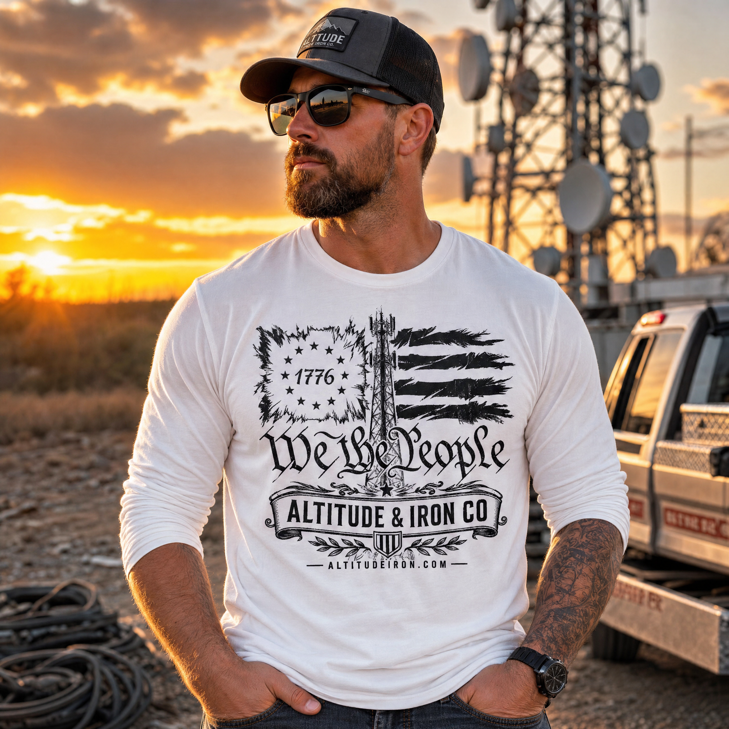 "We The People" Patriotic Long Sleeve Tee — Unisex Dark Work Shirt | Altitude & Iron