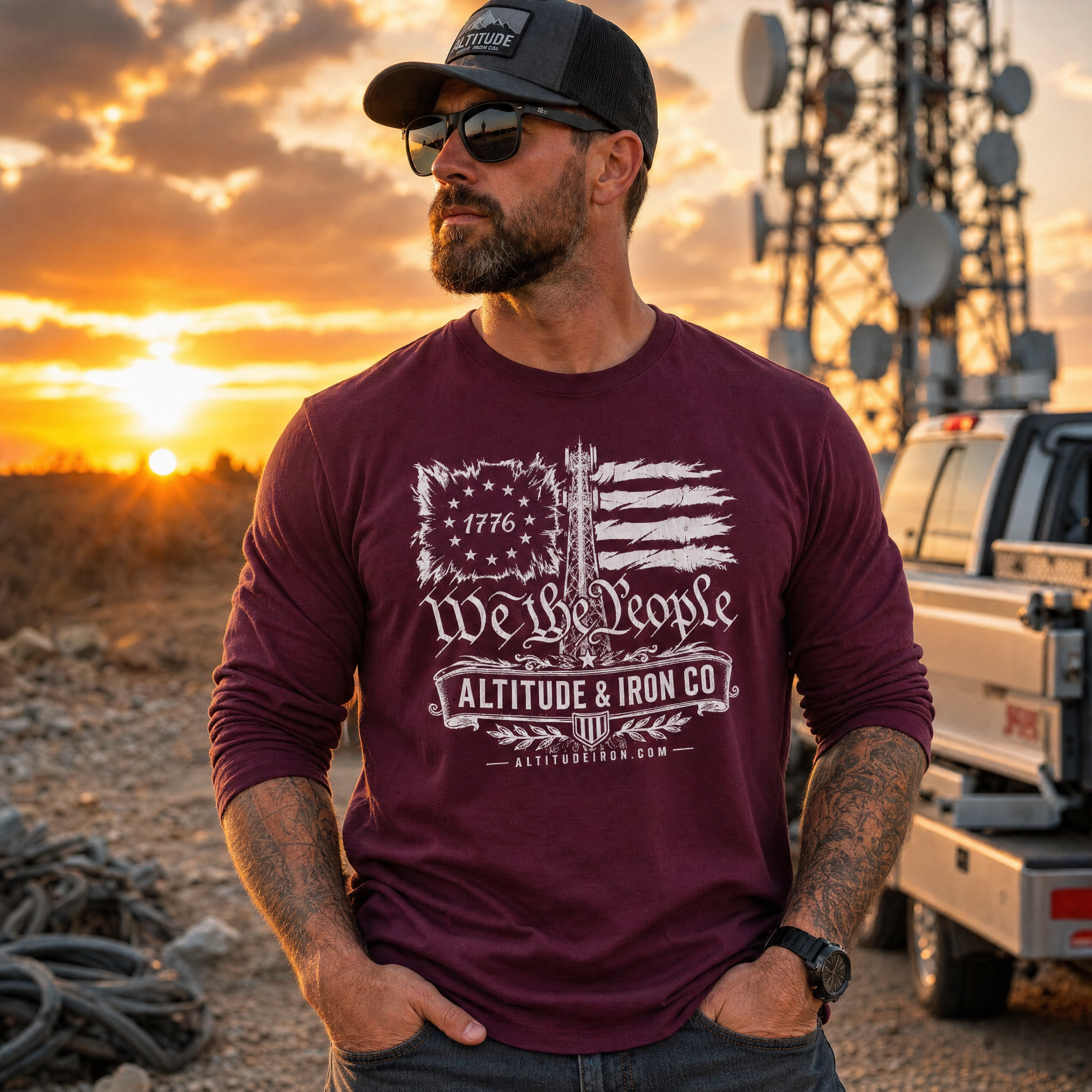 "We The People" Patriotic Long Sleeve Tee — Unisex Dark Work Shirt | Altitude & Iron