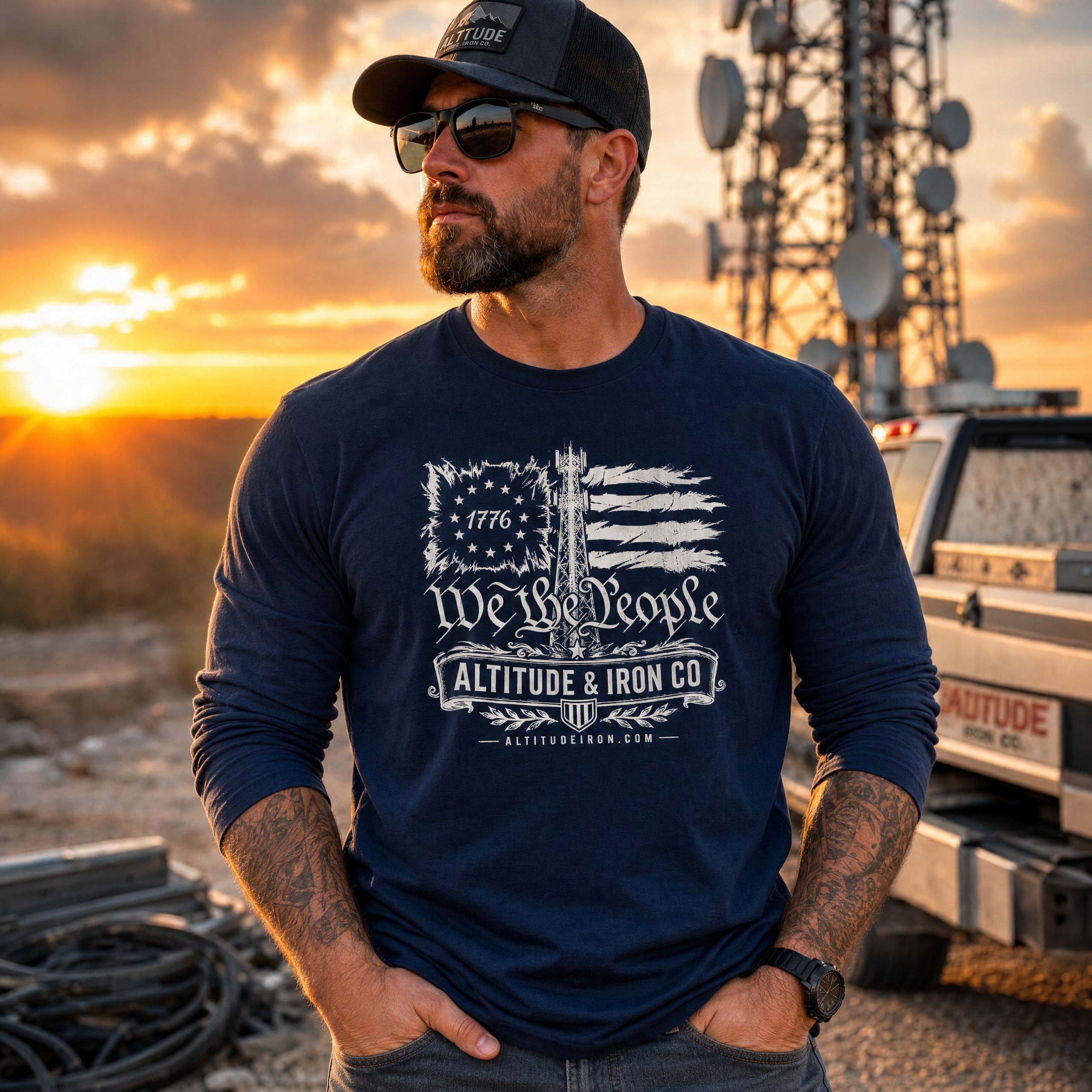 "We The People" Patriotic Long Sleeve Tee — Unisex Dark Work Shirt | Altitude & Iron