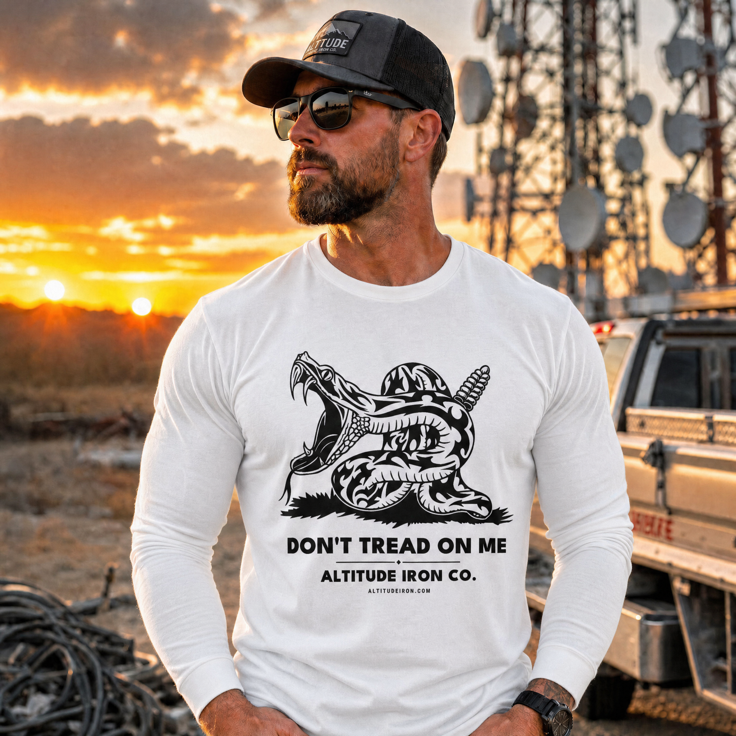"Don't Tread On Me" Patriotic Long Sleeve Tee — Unisex Cotton Work Shirt | Altitude & Iron