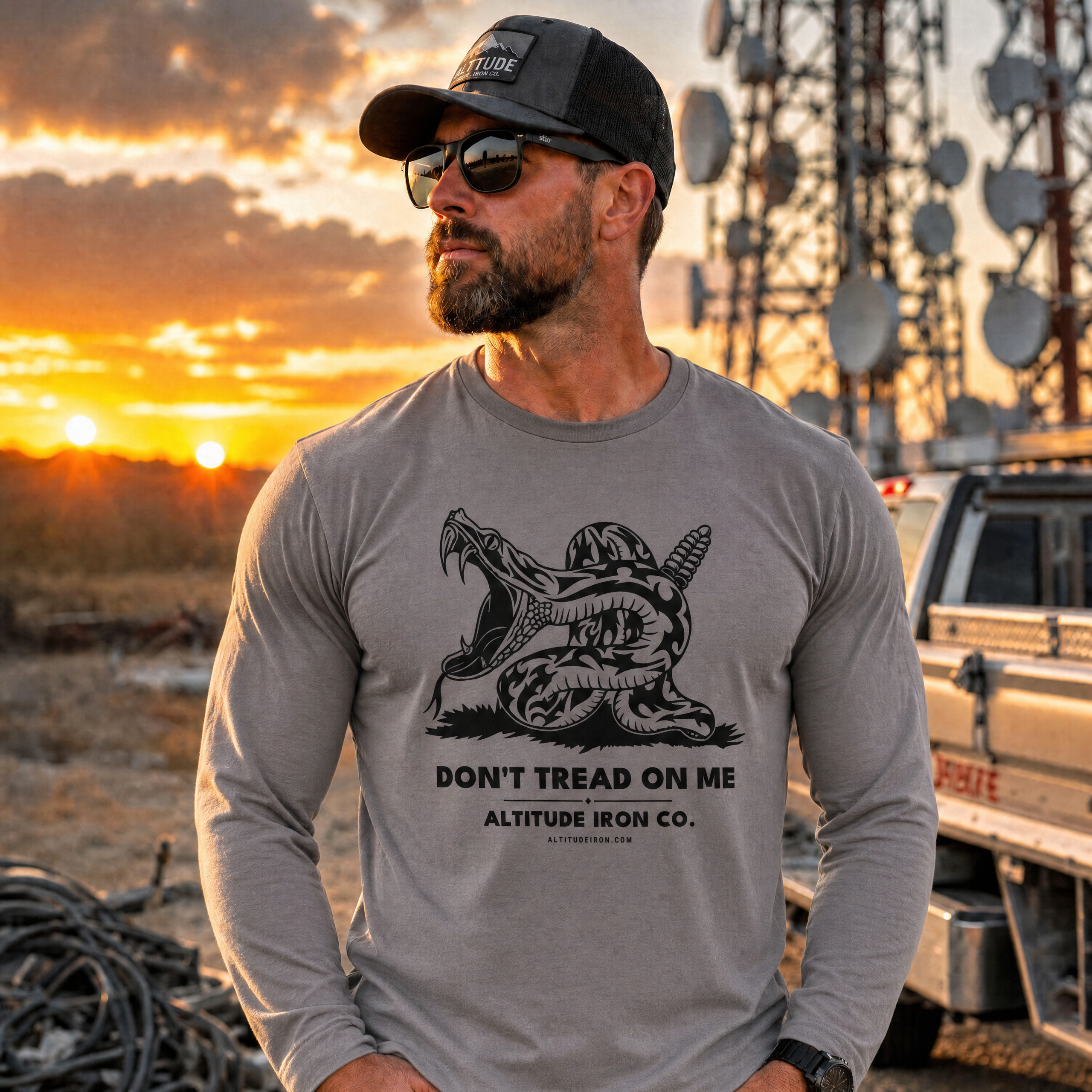 "Don't Tread On Me" Patriotic Long Sleeve Tee — Unisex Cotton Work Shirt | Altitude & Iron