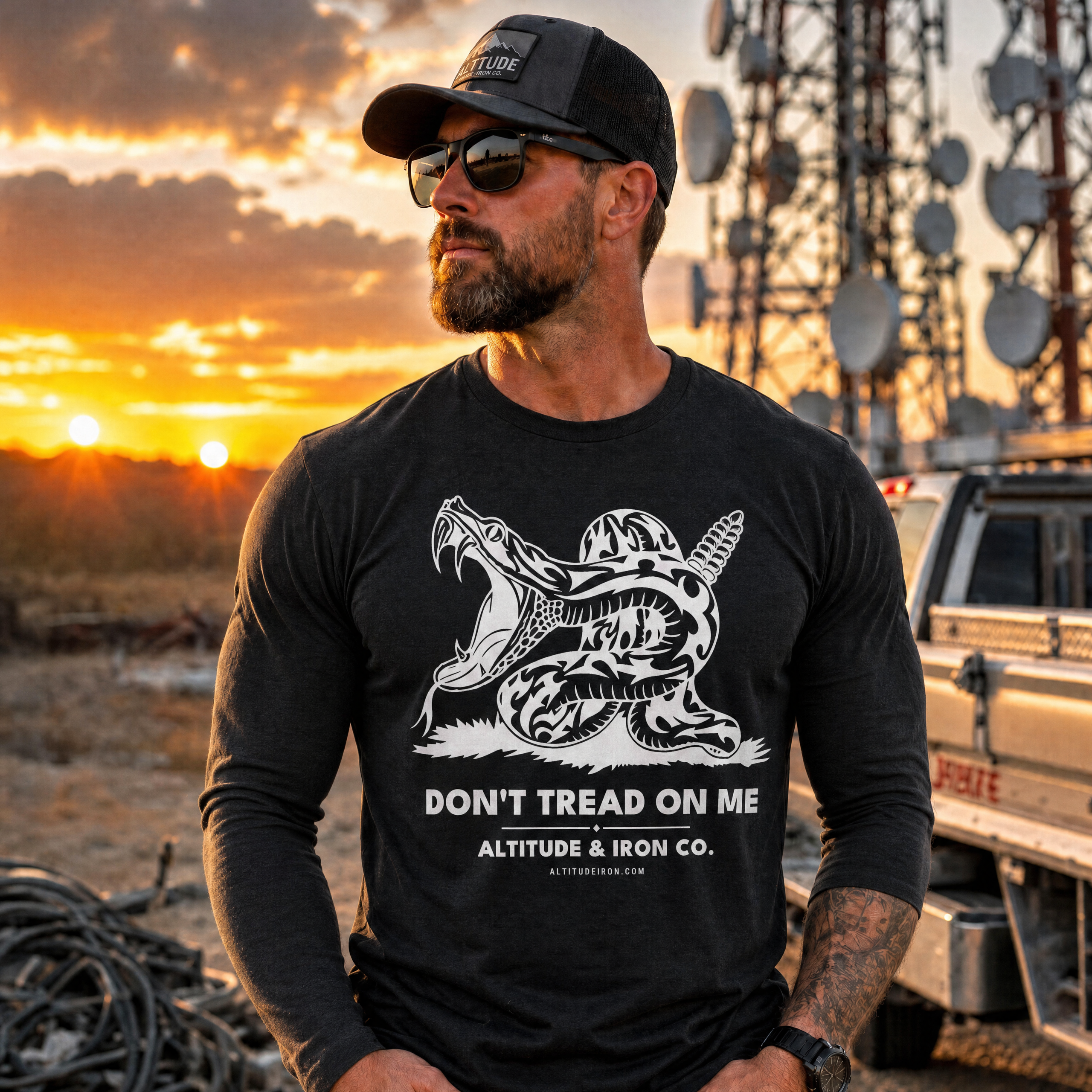 "Don't Tread On Me" Patriotic Long Sleeve Tee — Unisex Cotton Work Shirt | Altitude & Iron