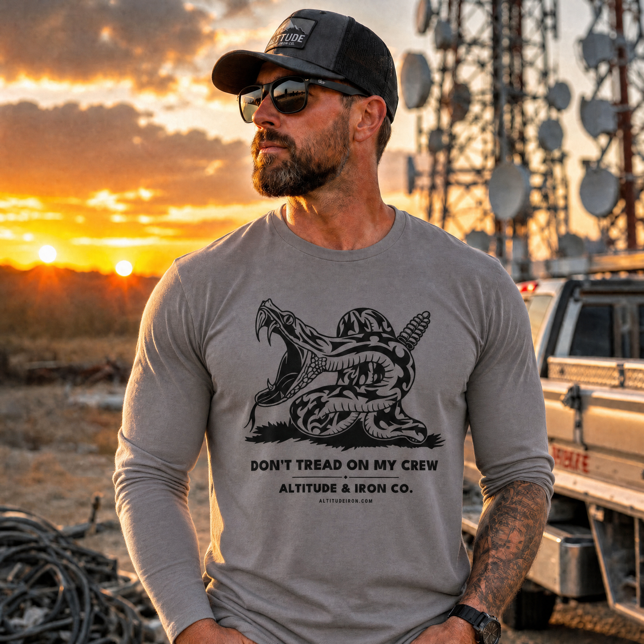 "Don't Tread On My Crew" Patriotic Long Sleeve Tee — Unisex Cotton Work Shirt | Altitude & Iron
