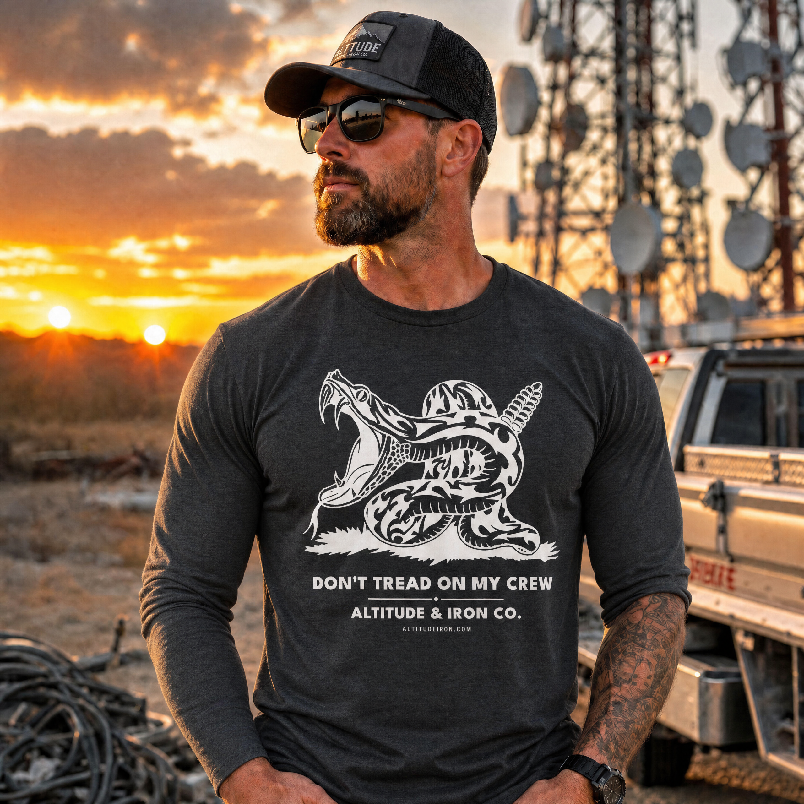 "Don't Tread On My Crew" Patriotic Long Sleeve Tee — Unisex Cotton Work Shirt | Altitude & Iron