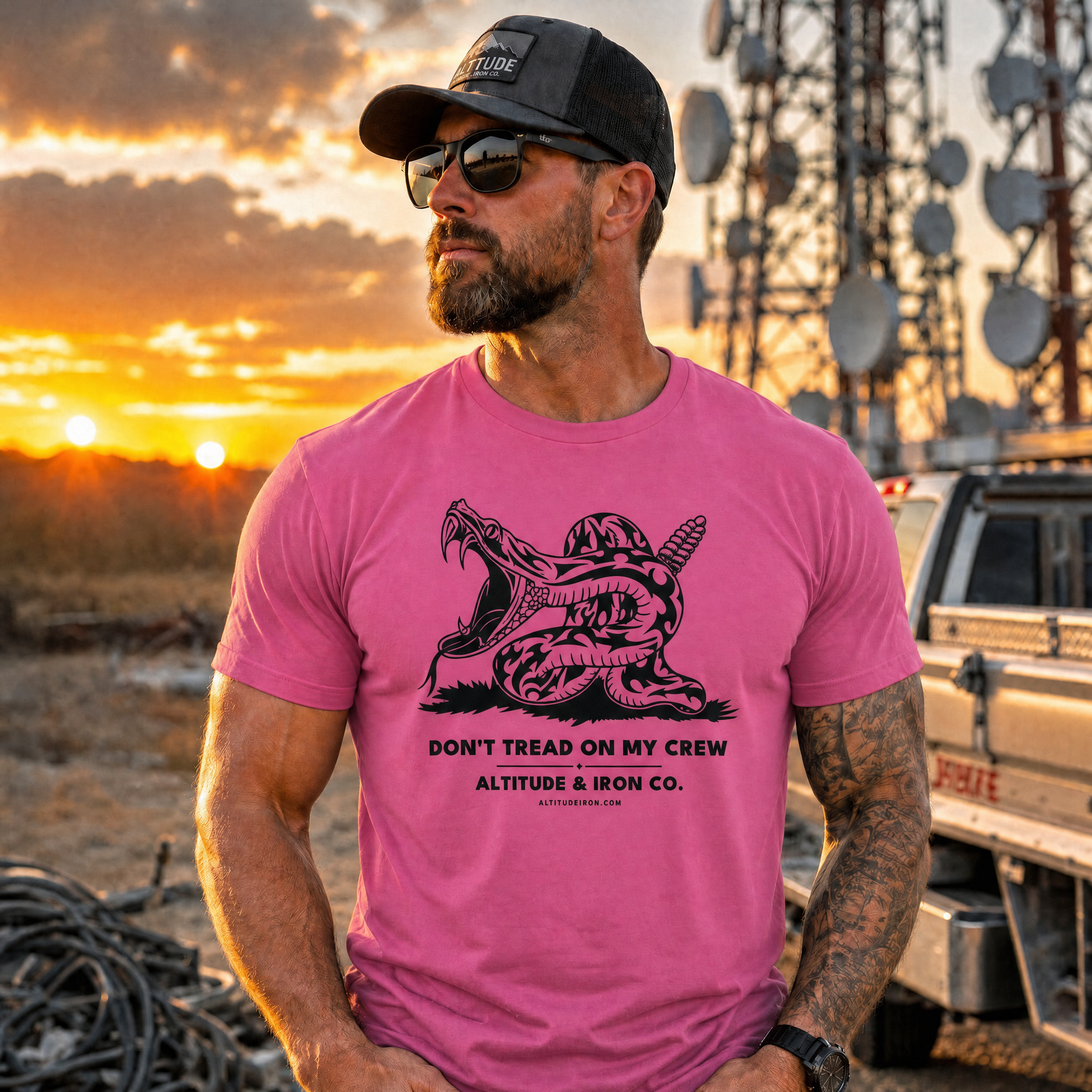 "Don't Tread On My Crew" Hi-Vis Graphic Tee — Unisex Patriotic Work T-Shirt | Altitude & Iron