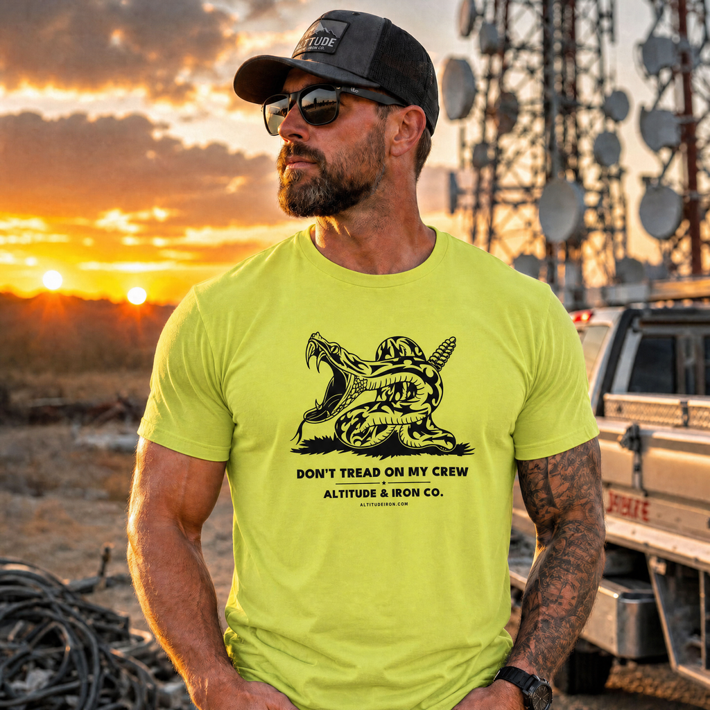 "Don't Tread On My Crew" Hi-Vis Graphic Tee — Unisex Patriotic Work T-Shirt | Altitude & Iron
