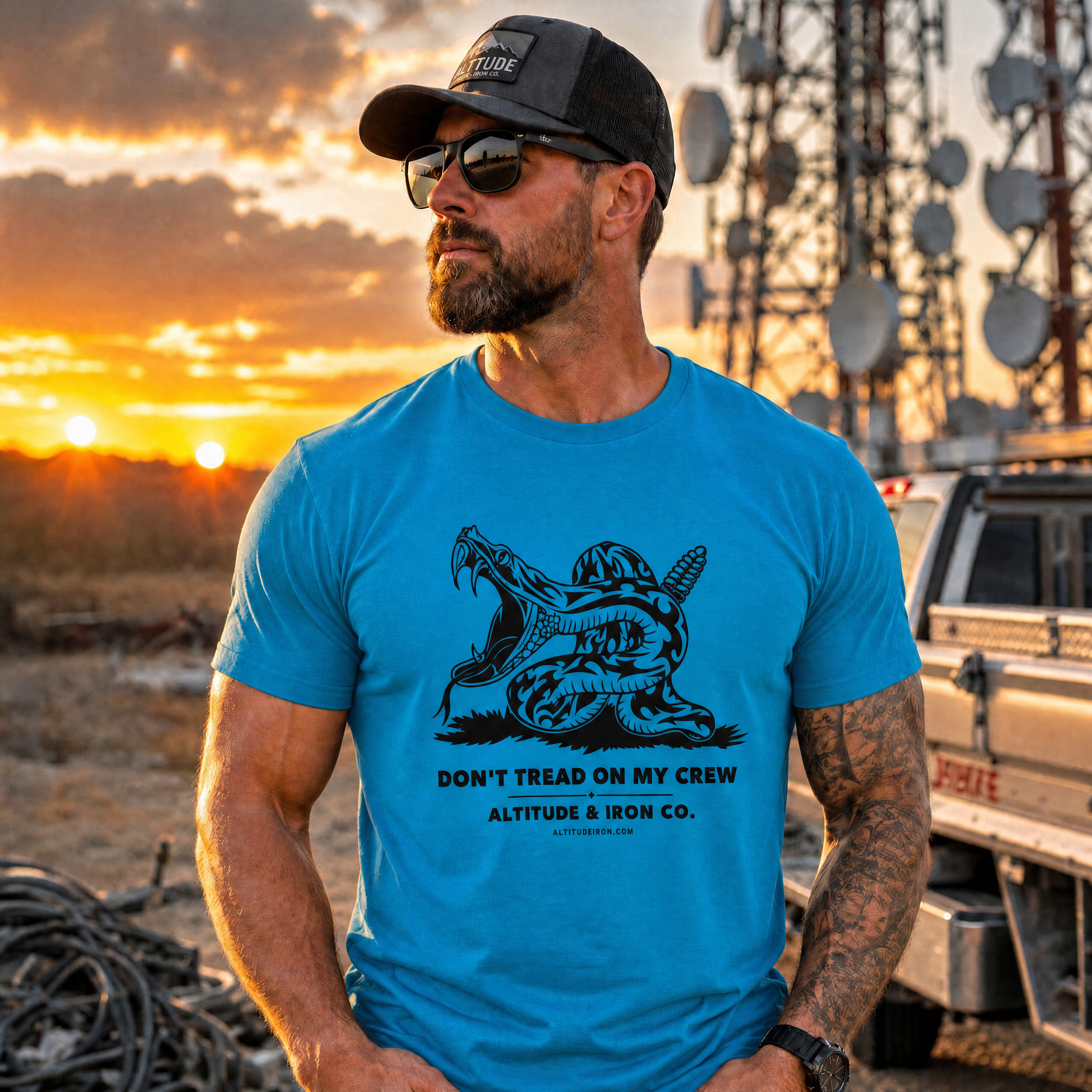 "Don't Tread On My Crew" Hi-Vis Graphic Tee — Unisex Patriotic Work T-Shirt | Altitude & Iron