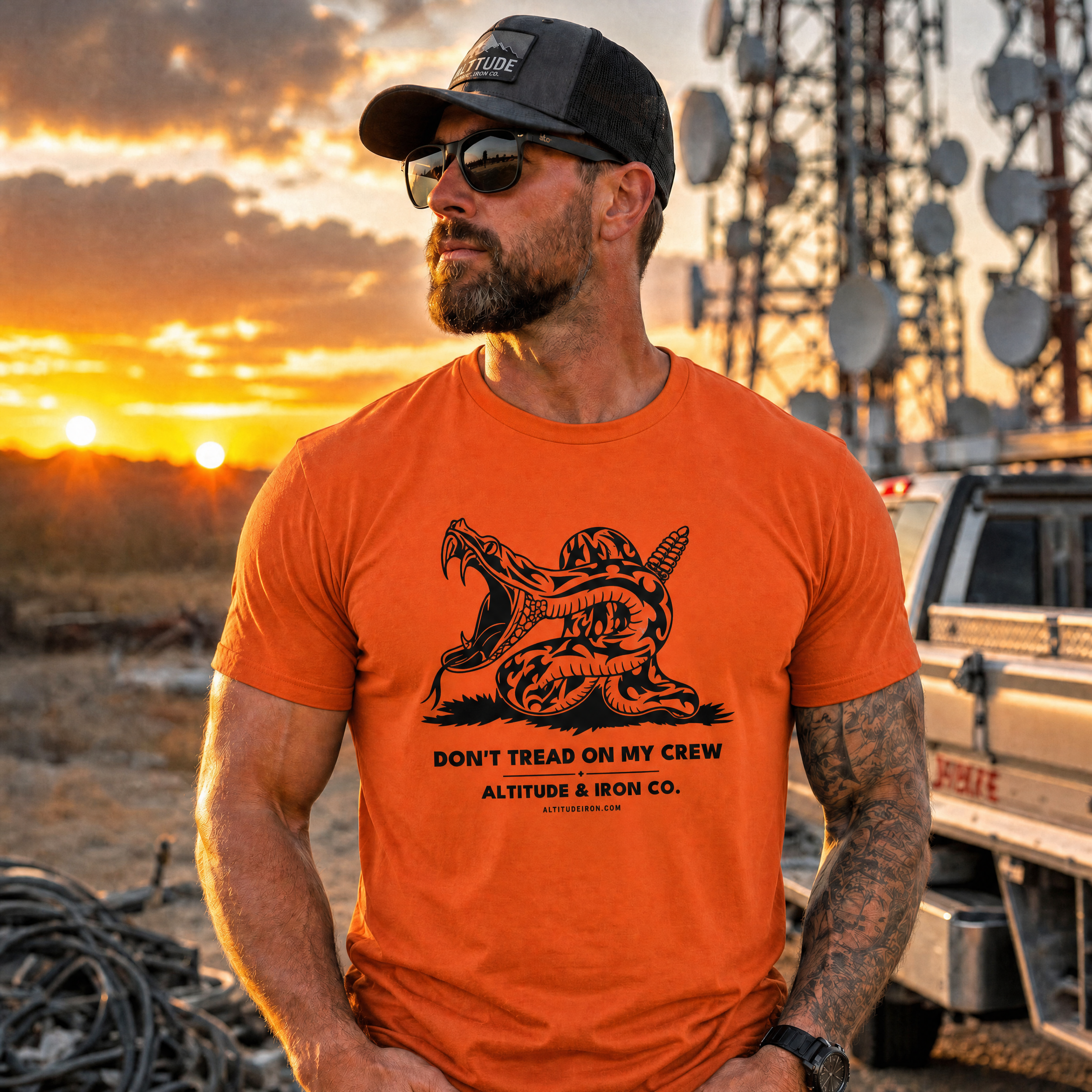 "Don't Tread On My Crew" Hi-Vis Graphic Tee — Unisex Patriotic Work T-Shirt | Altitude & Iron