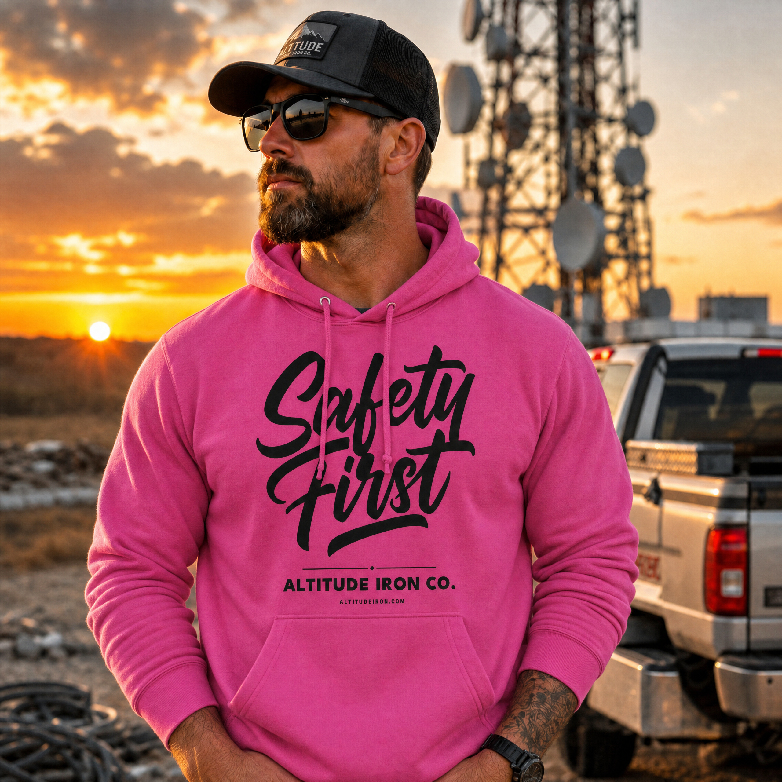 "Safety First" Midweight Fleece Hoodie — Unisex Work Sweatshirt | Altitude & Iron
