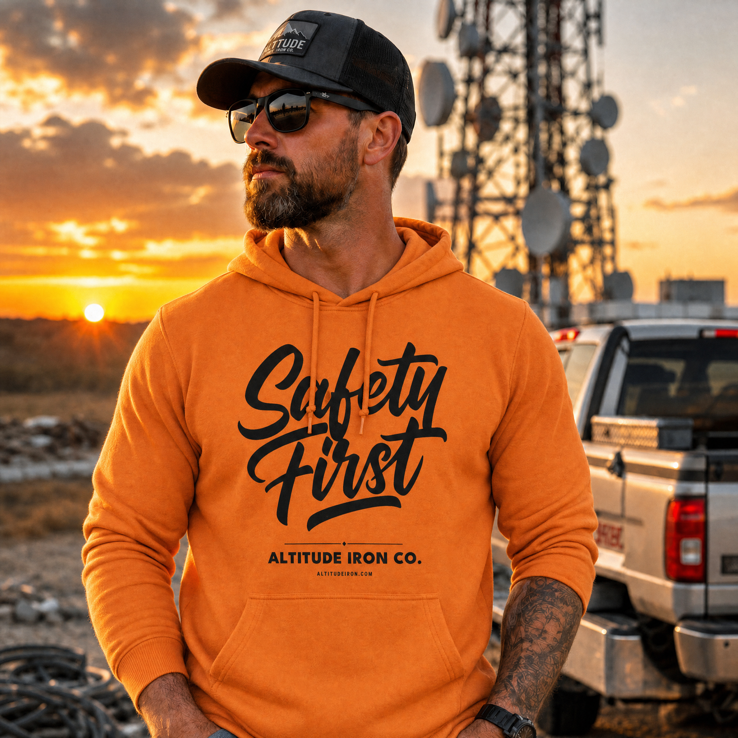 "Safety First" Midweight Fleece Hoodie — Unisex Work Sweatshirt | Altitude & Iron