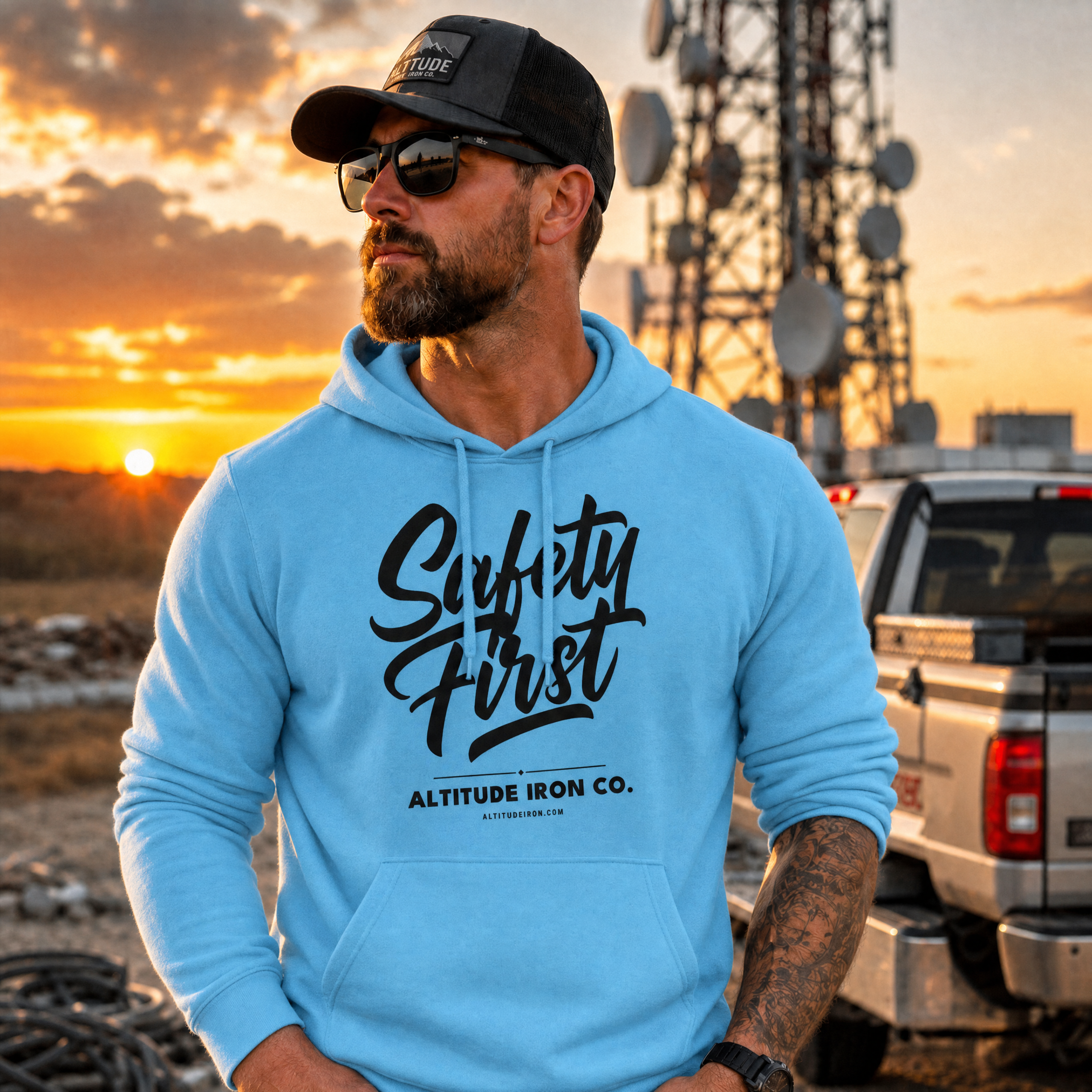 "Safety First" Midweight Fleece Hoodie — Unisex Work Sweatshirt | Altitude & Iron