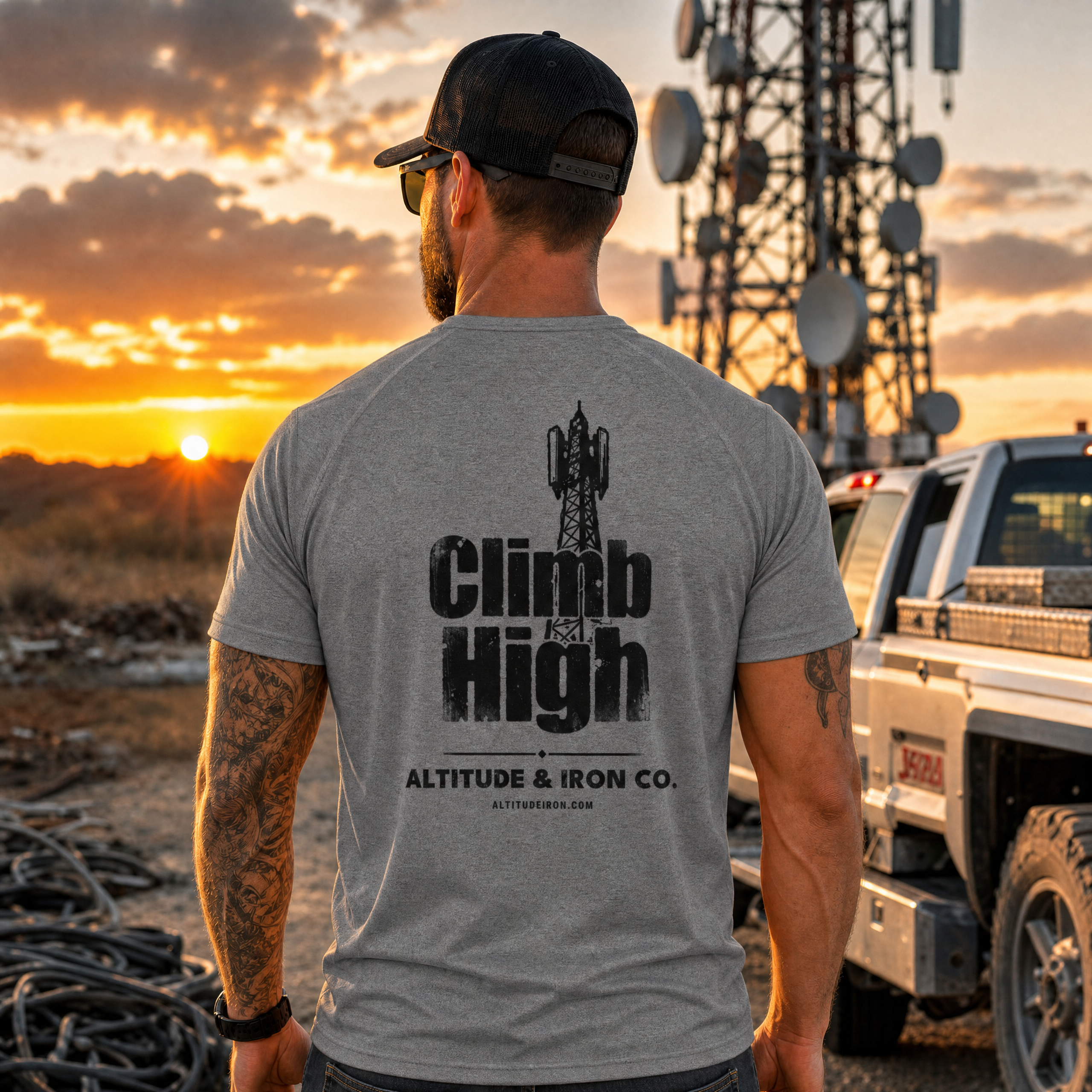 "Climb High" Tower Climber Graphic Tee — Unisex Trade T-Shirt | Altitude & Iron
