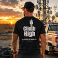 "Climb High" Tower Climber Graphic Tee — Unisex Trade T-Shirt | Altitude & Iron