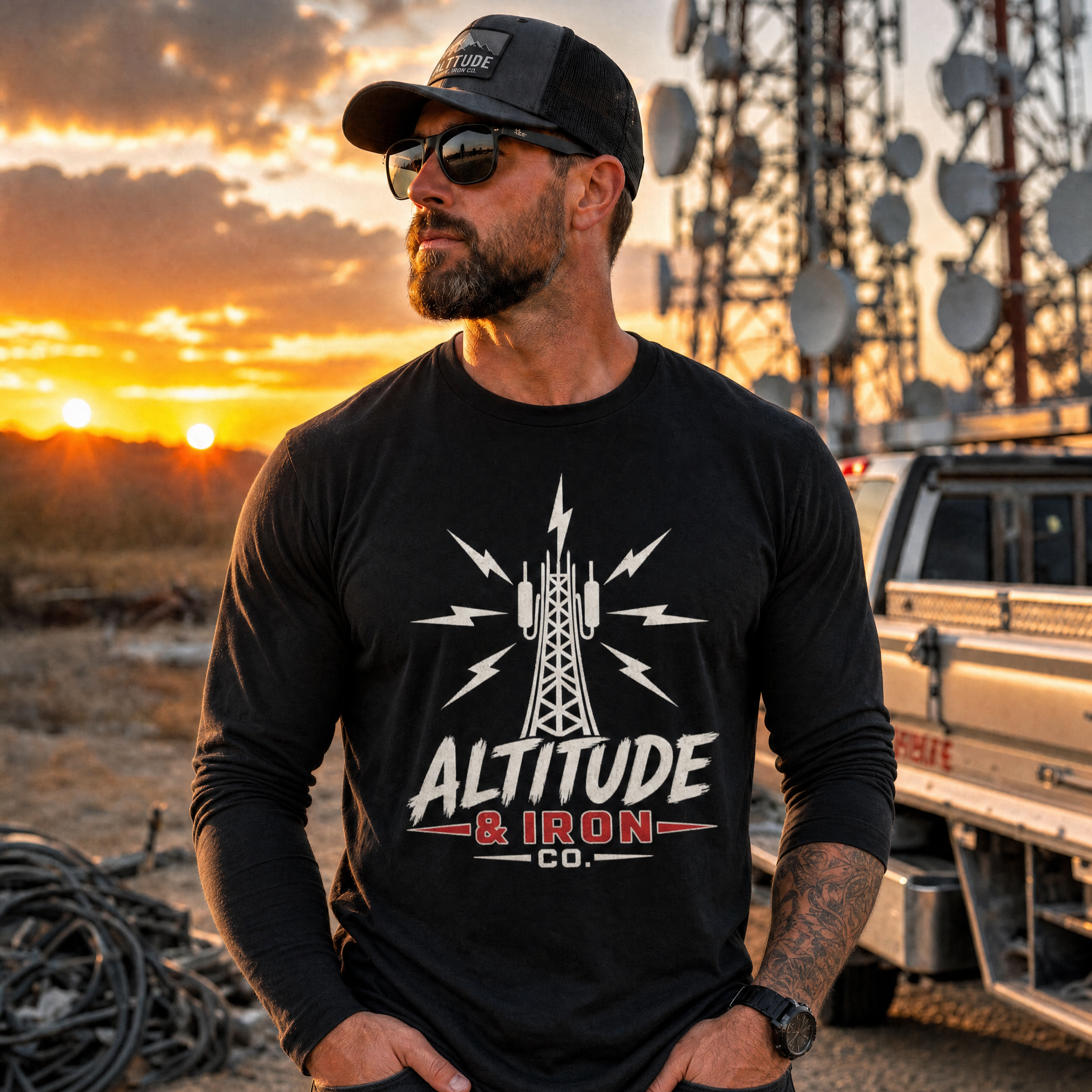 Altitude & Iron Logo Long Sleeve Tee — Unisex Tower Climber Work Shirt