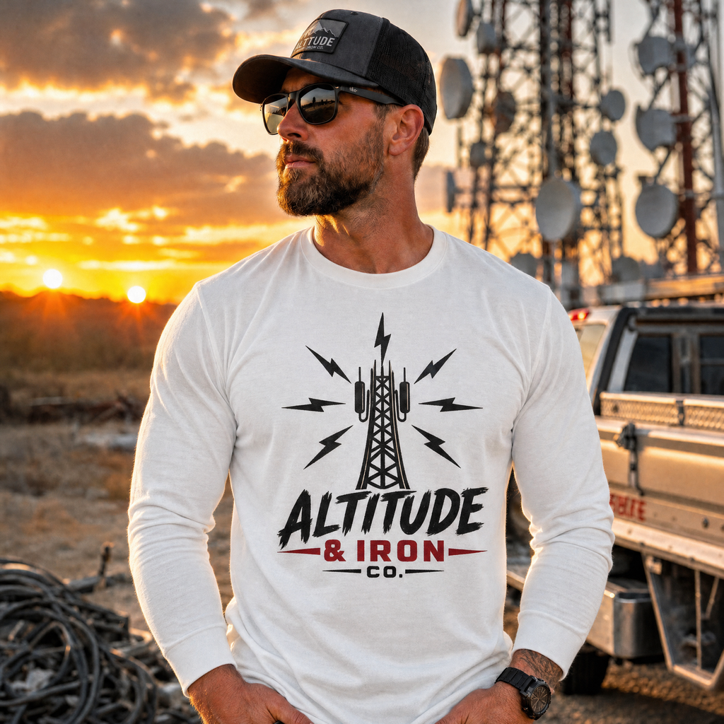 Altitude & Iron Logo Long Sleeve Tee — Unisex Tower Climber Work Shirt