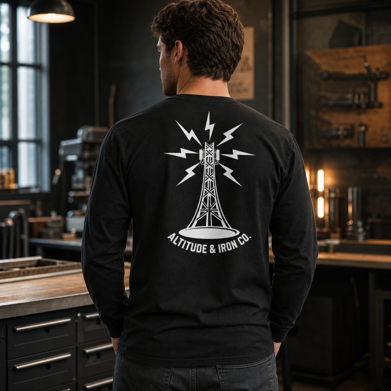 Altitude & Iron Co. Crest Long Sleeve Shirt in Black — Classic Crew Fit