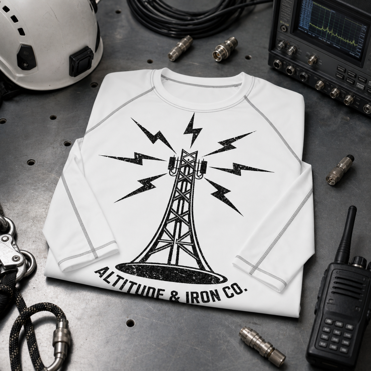 Tower Logo Rash Guard, an Altitude & Iron rash guard for tower climbers
