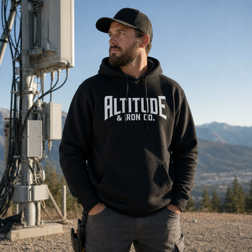 Classic Logo Hoodie, an Altitude & Iron hoodie for tower climbers