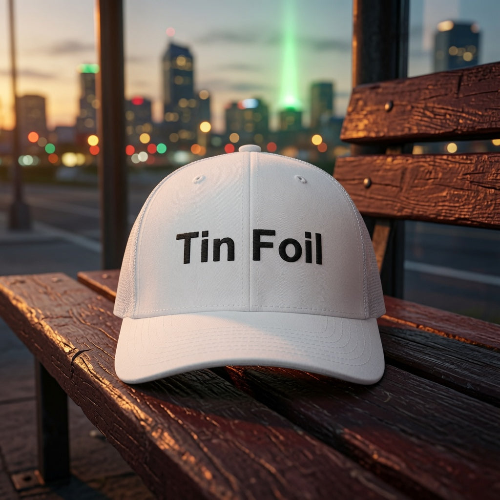 Tin Foil Trucker Hat, an Altitude & Iron embroidered cap for tower climbers