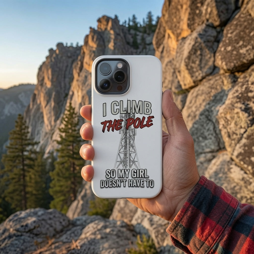 I Climb The Pole iPhone Case, an Altitude & Iron phone case for tower climbers