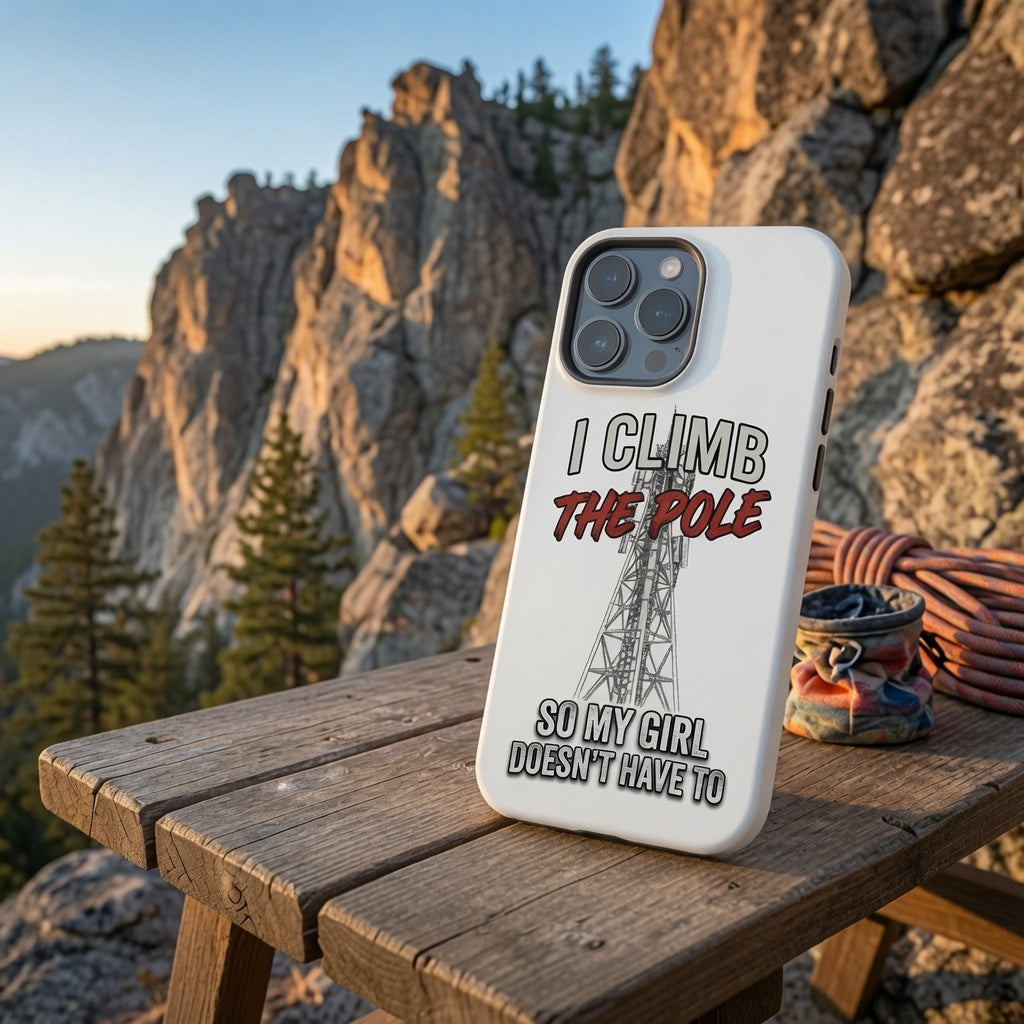 I Climb The Pole iPhone Case, an Altitude & Iron phone case for tower climbers