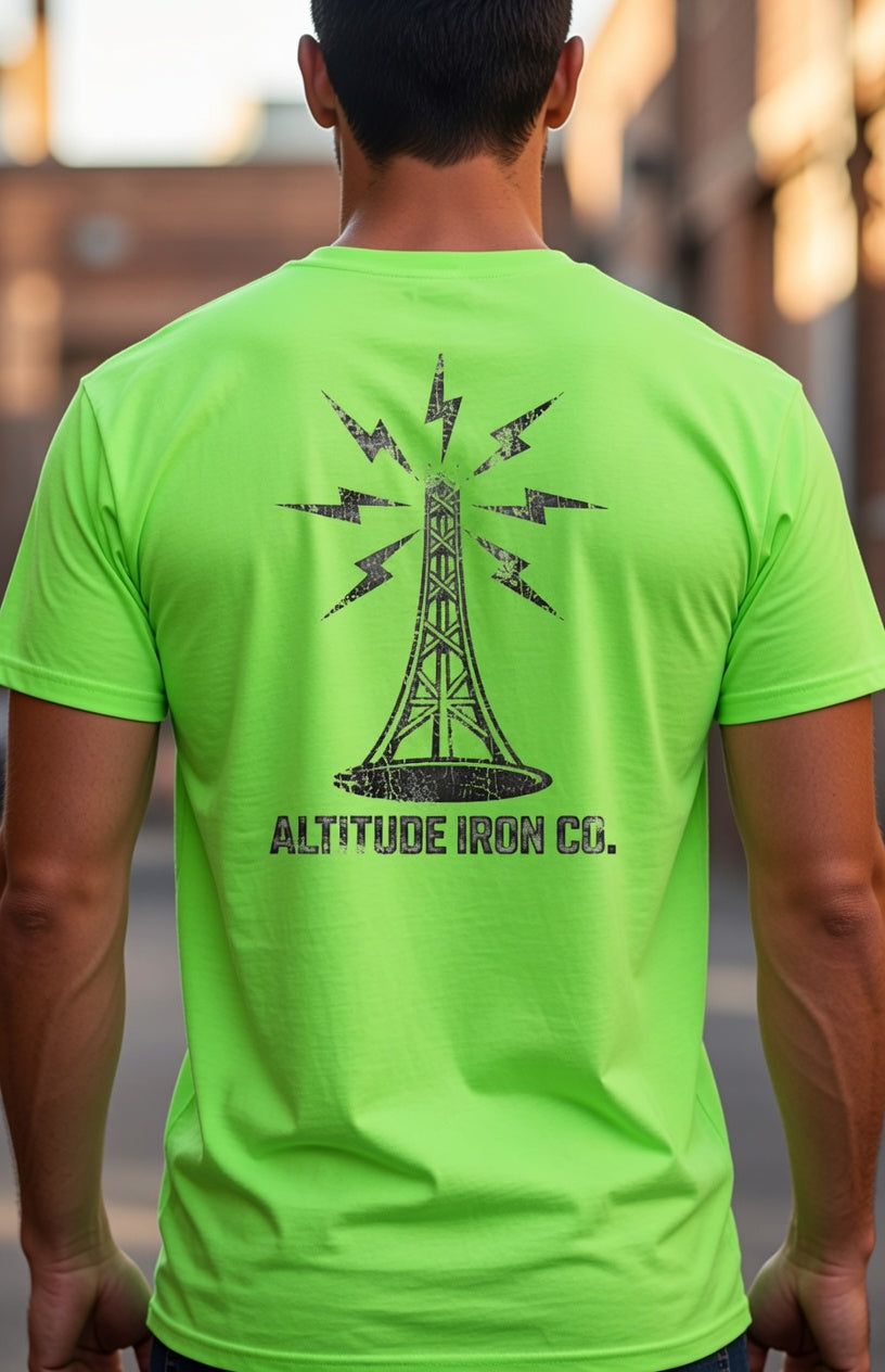 Altitude & Iron Co. Vintage Tower Hand Hi-Vis Tee — Bright Safety Colors, 100% USA Cotton