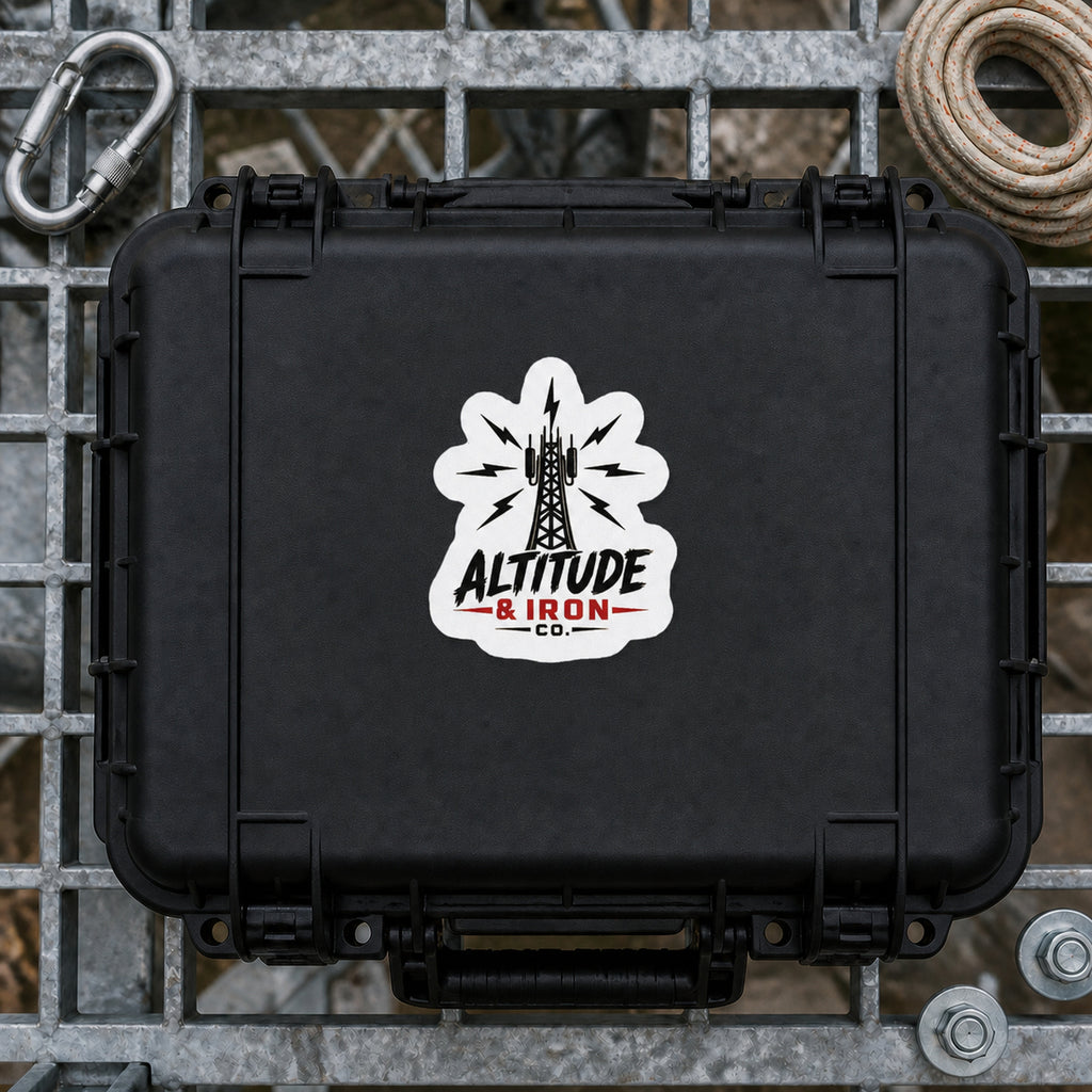 Signal tower logo sticker applied to a black equipment case